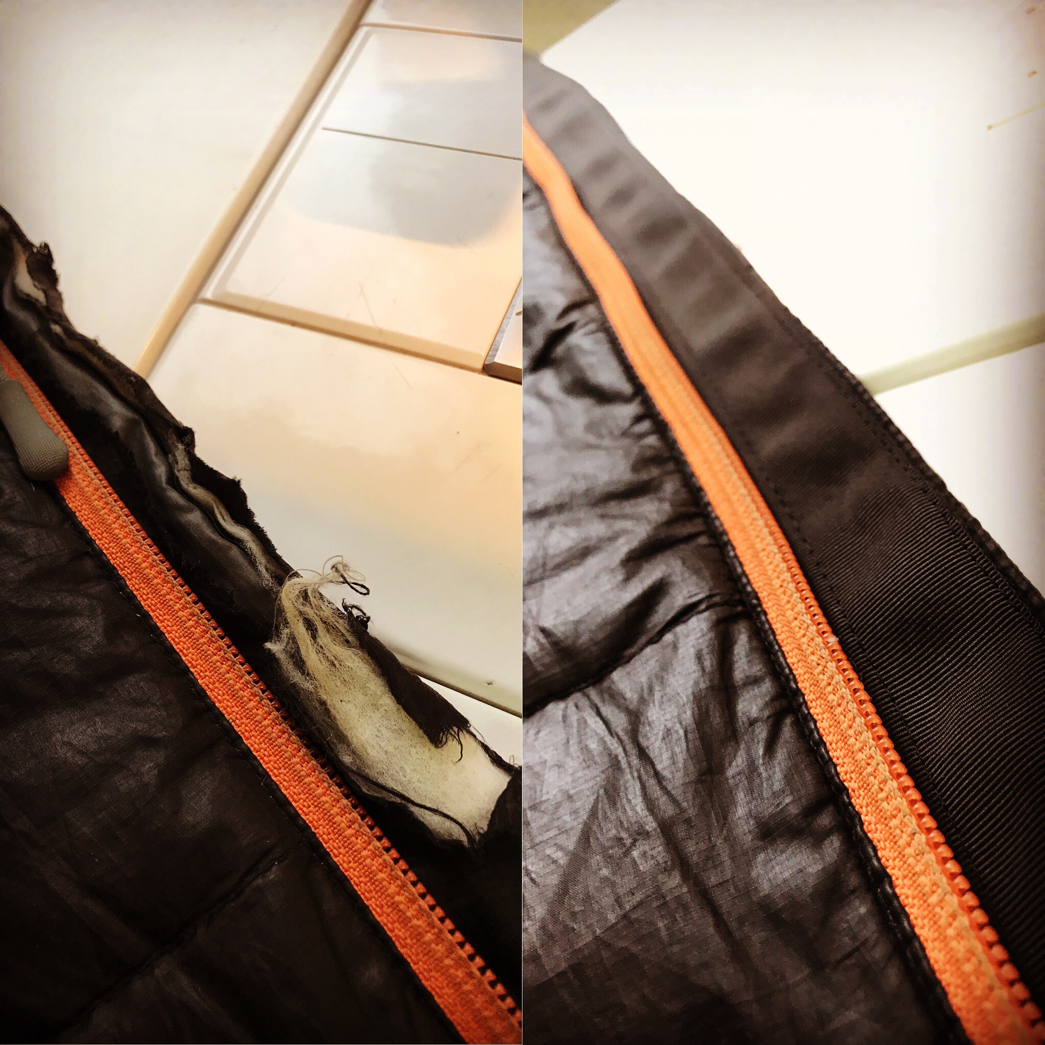 Grosgrain tape applied to the zipper flap of this puffy jacket