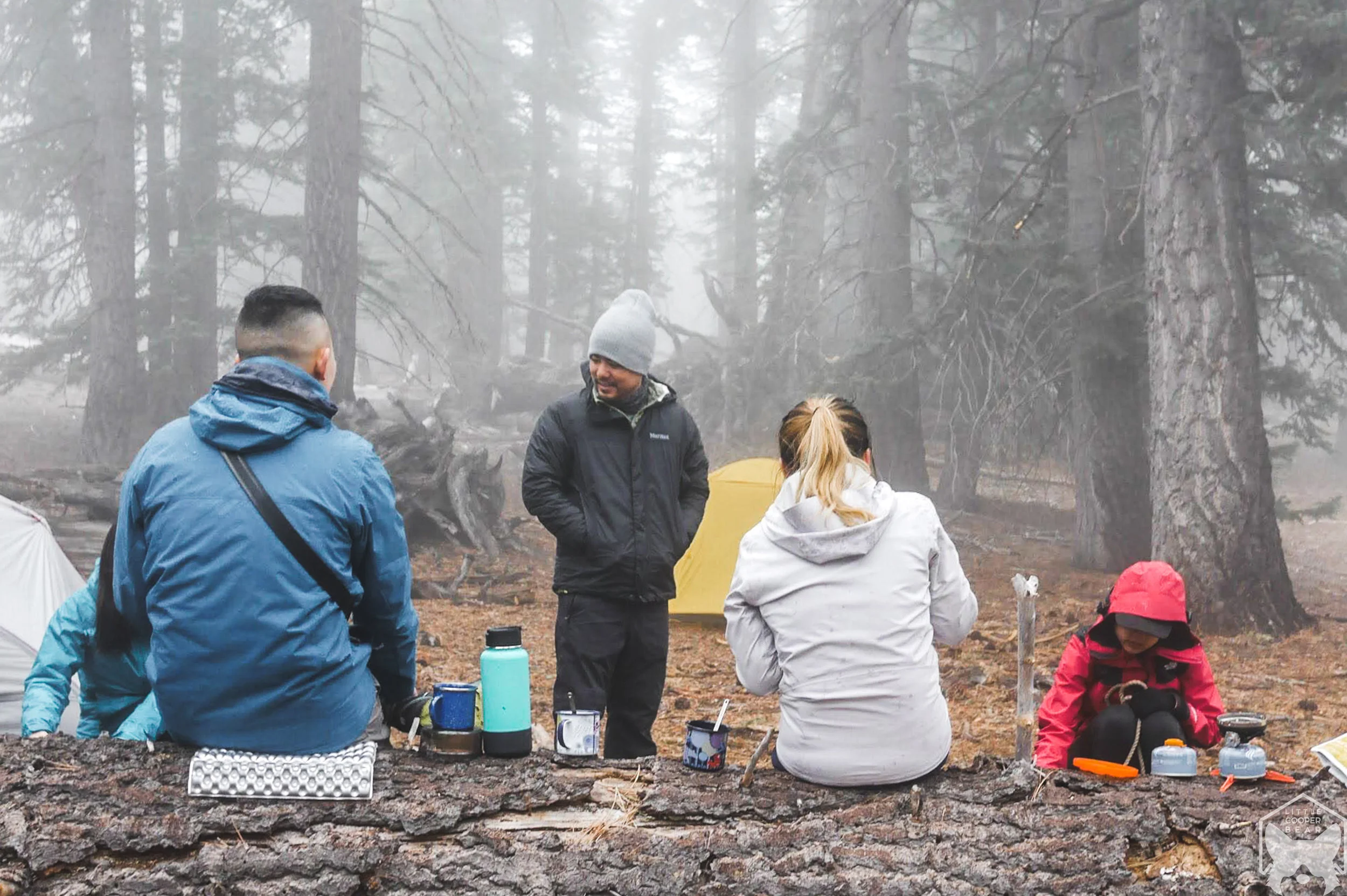 Ate our camp dinner in the foggy wilderness.