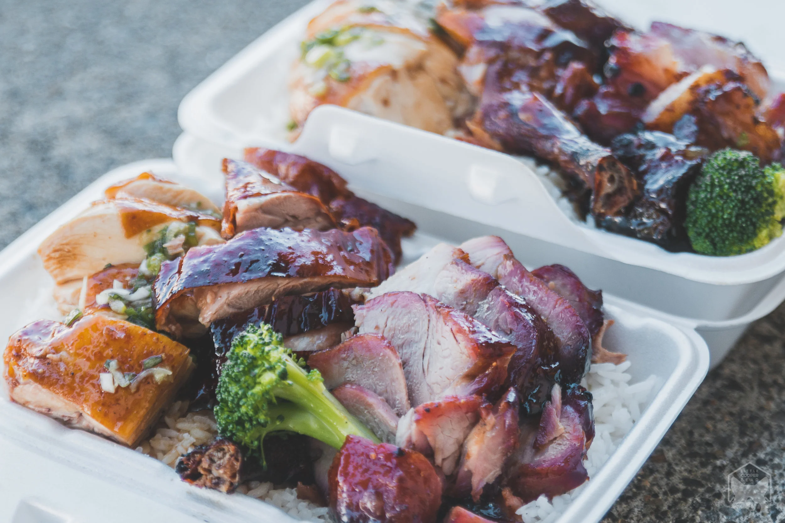 Soy chicken, roasted duck, and bbq pork
