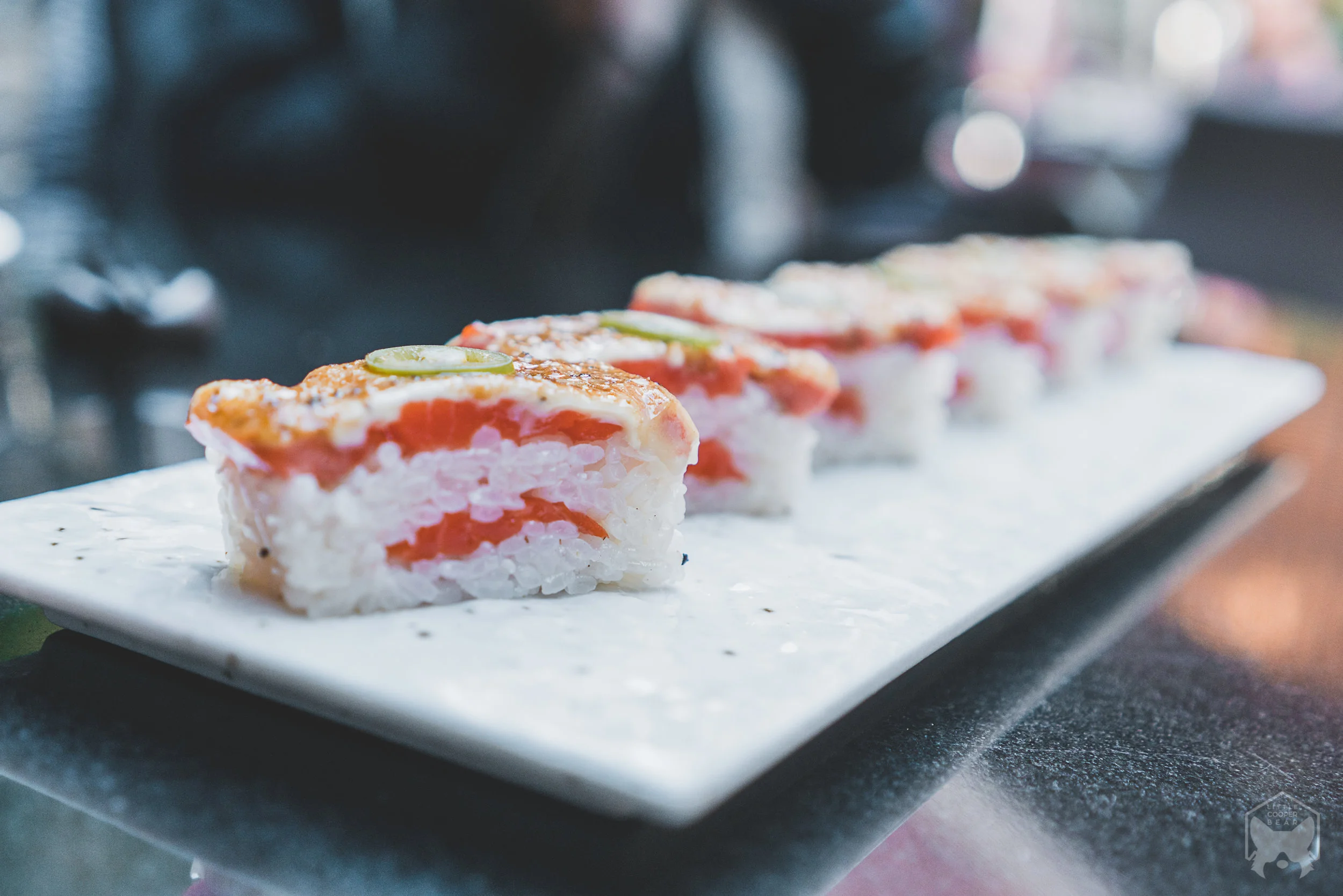 Salmon oshi sushi