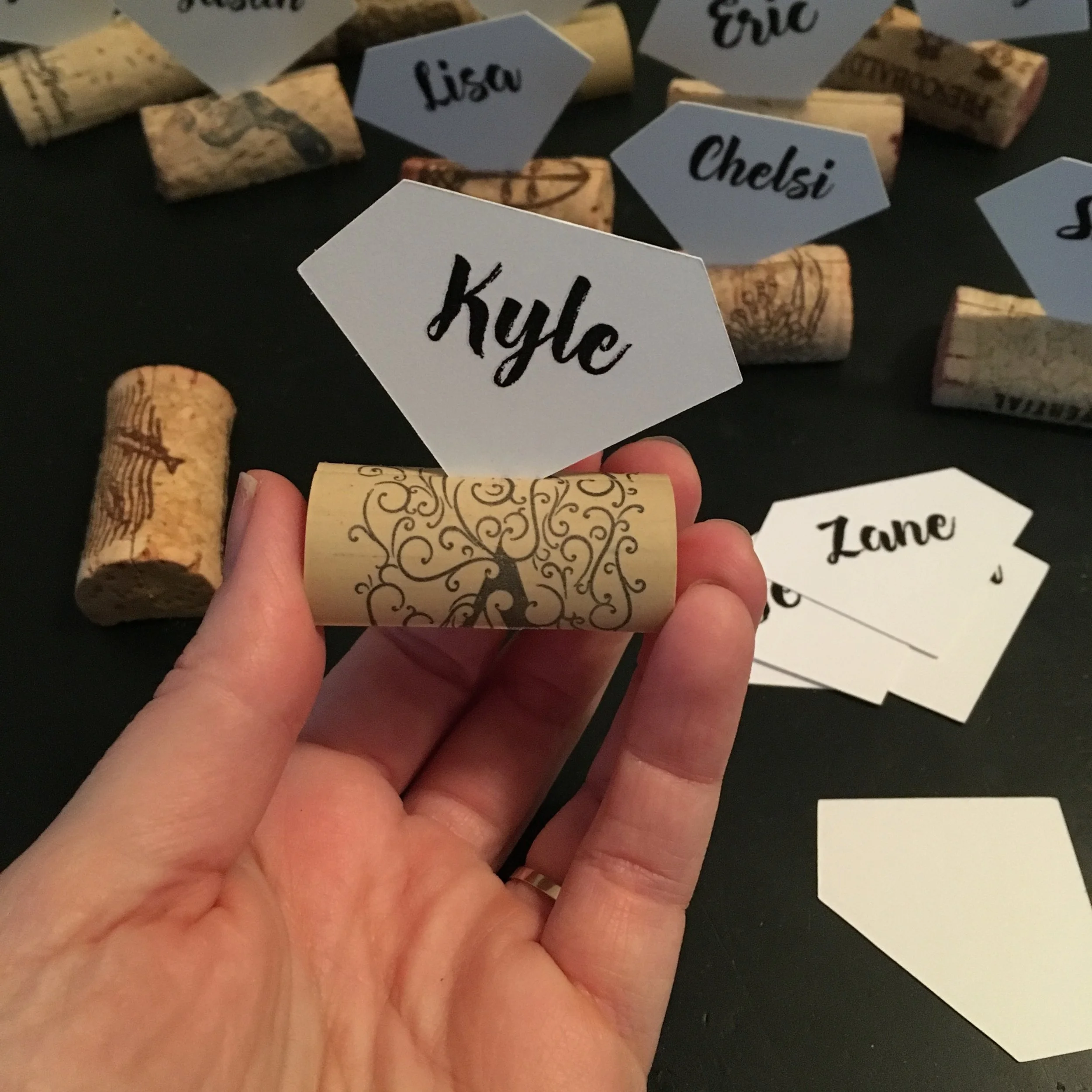 diy wine cork place card holders - vineyard event - eco craft