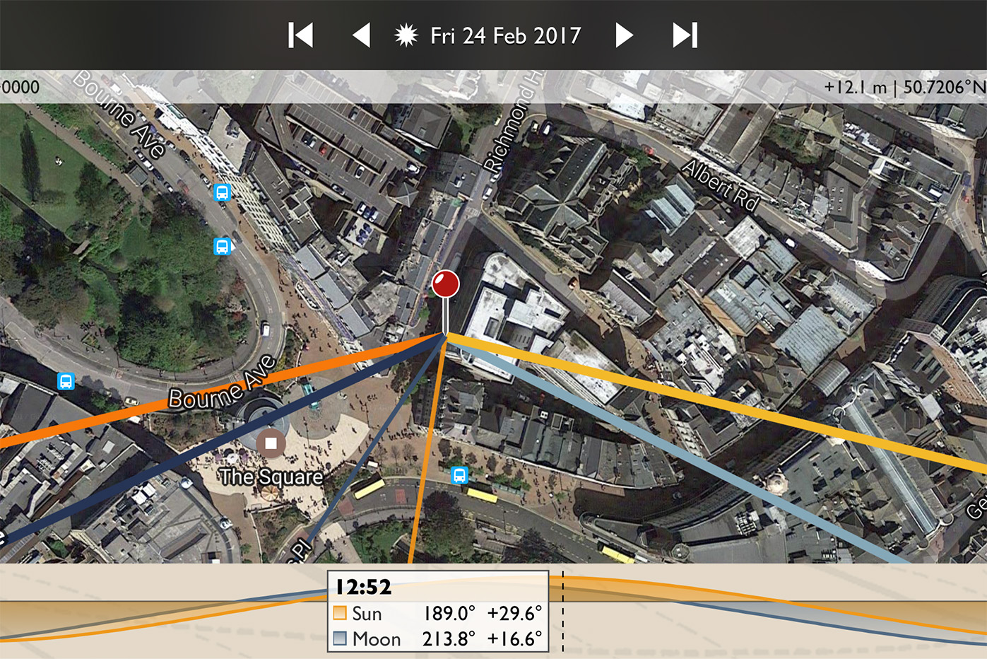Data provided by The Photographer's Ephemeris (TPE) for IOS