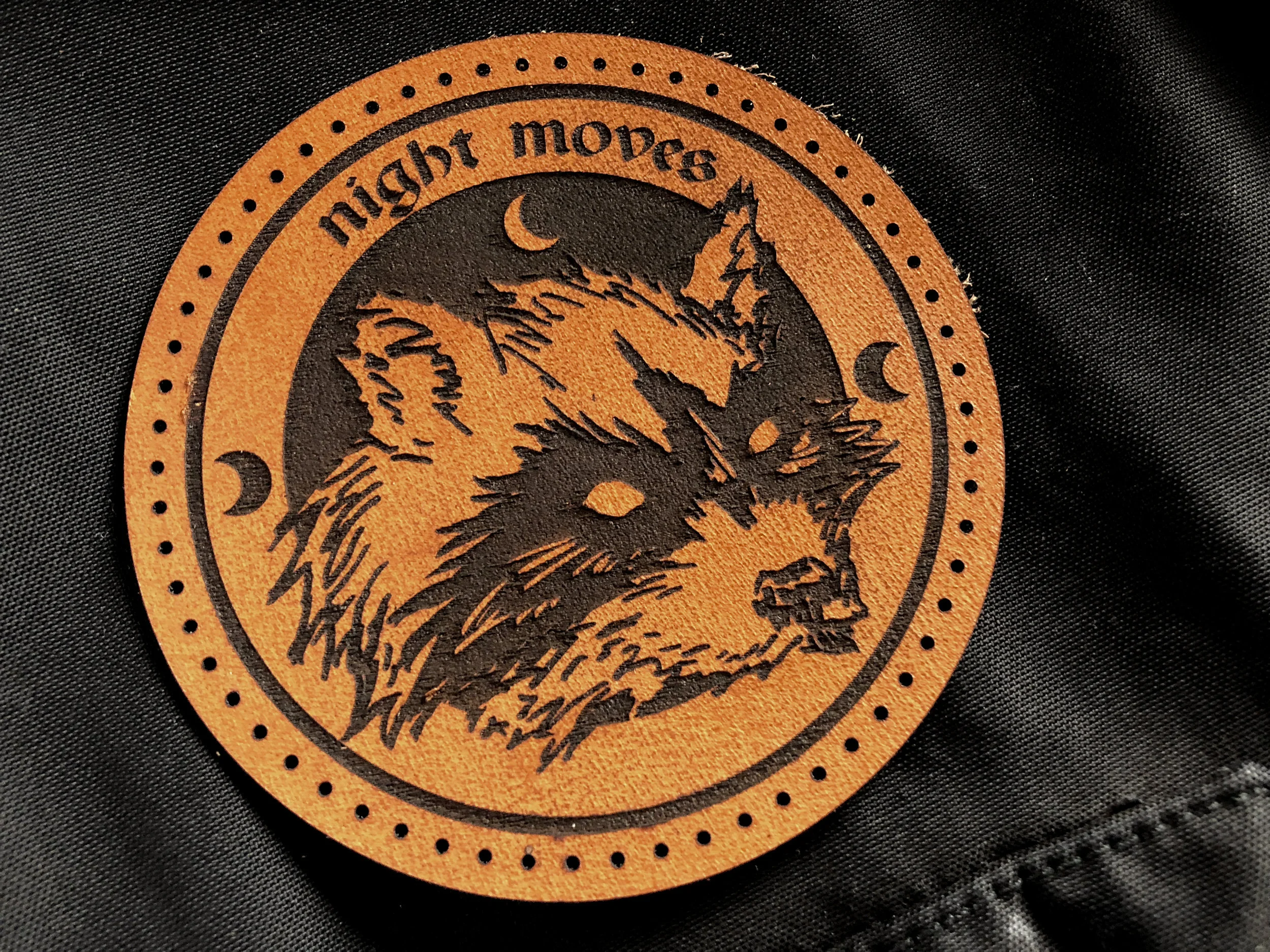 Round laser etched leather patch 