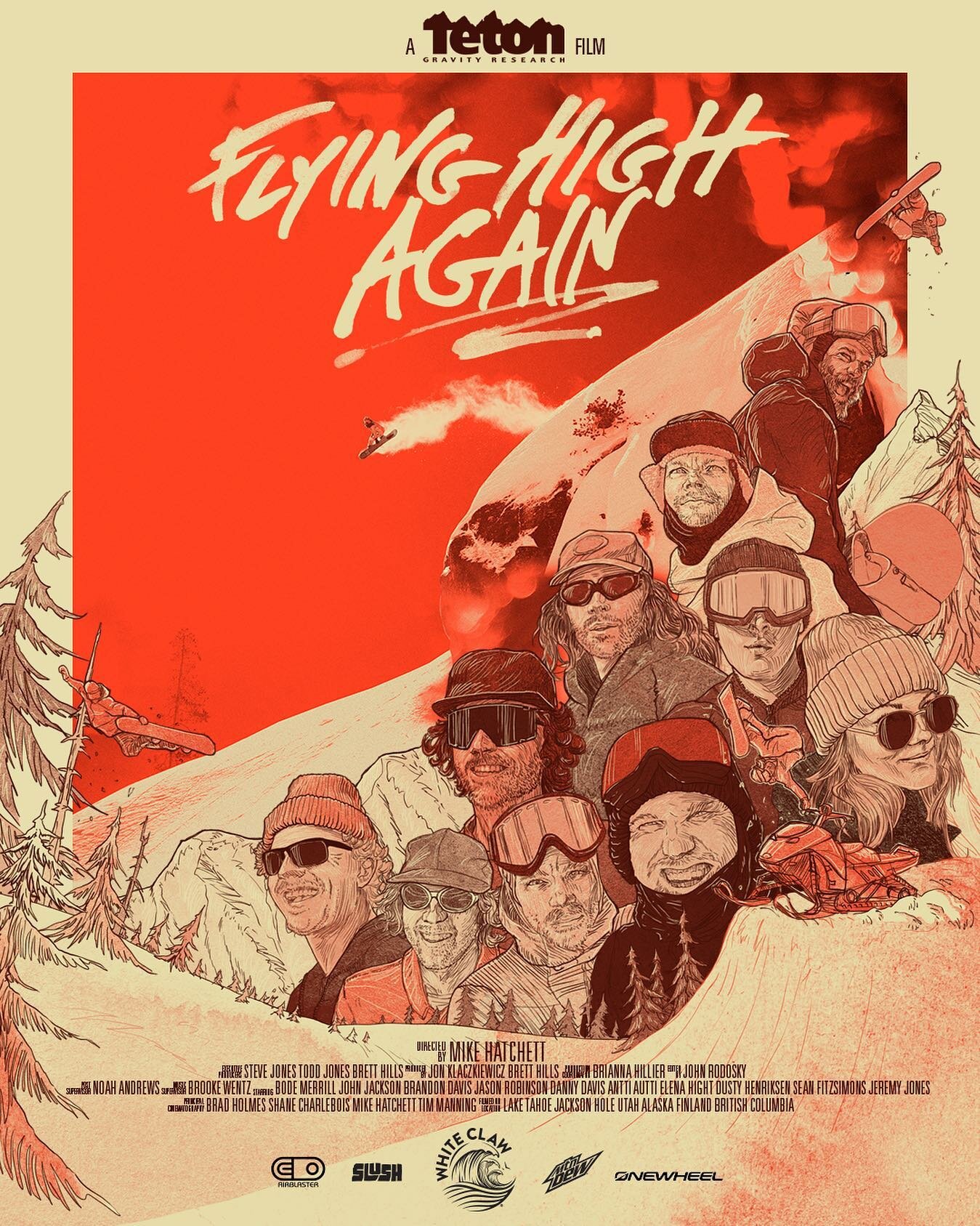 I&rsquo;m really stoked to have been asked to design the movie poster for the upcoming @tetongravity snowboard movie, Flying High Again, directed by the legendary Mike Hatchett. The first snowboard movie that I ever owned on VHS was TB8, so it&rsquo;