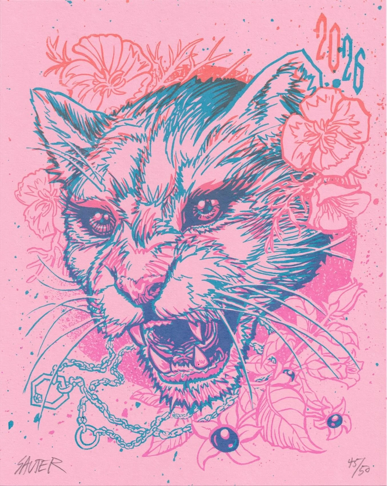 Late as usual, but here&rsquo;s the 2026 version of my annual new years print. Two-color screenprint on French Paper Co Pop-Tone Bubblegum Pink card stock. #screenprinting #posterart #illustration