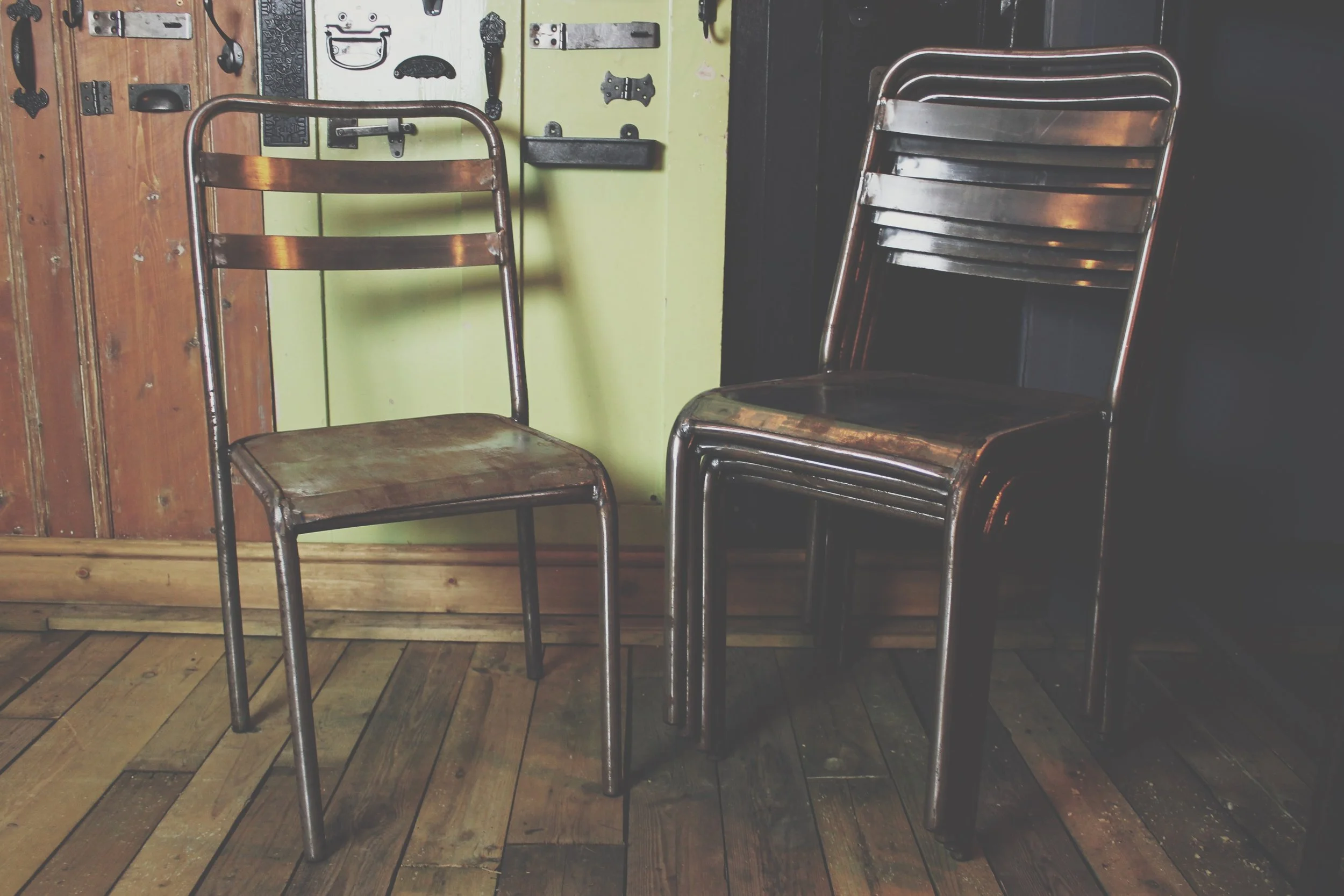 Brushed Steel Stackable Dining Room Chairs