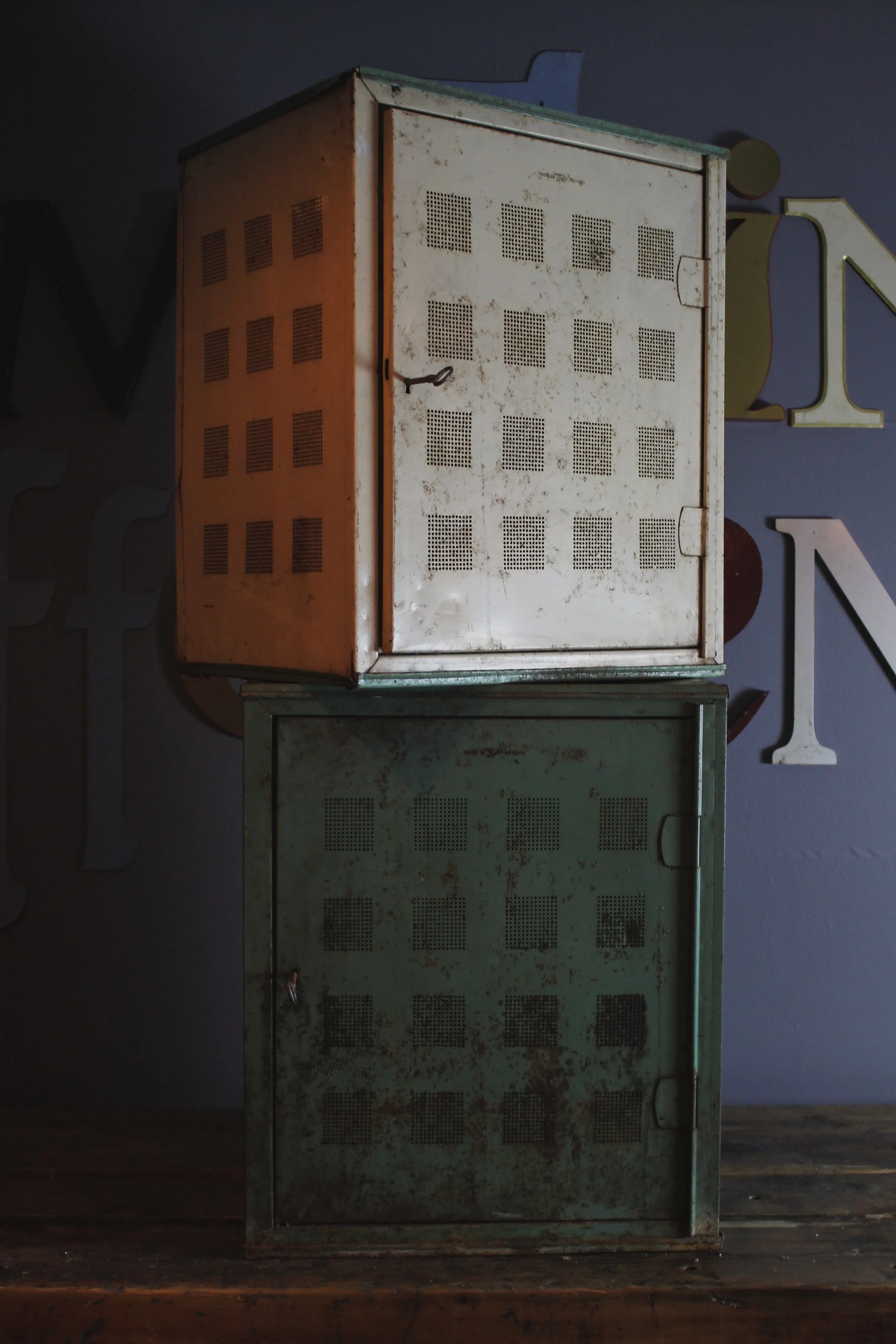 Pair of Vintage Metal Meat Cabinets