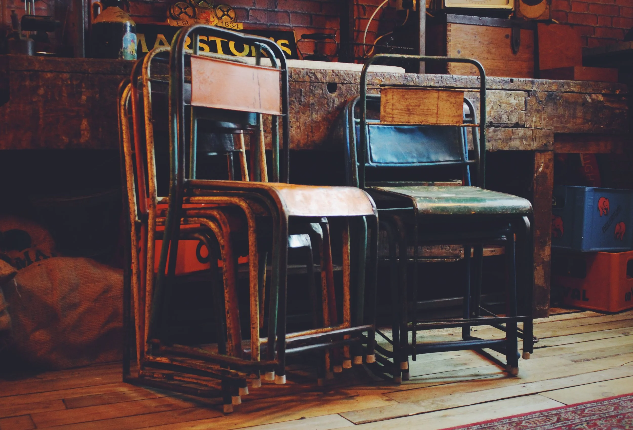 Set of 10 Vintage Colourful Metal Chairs