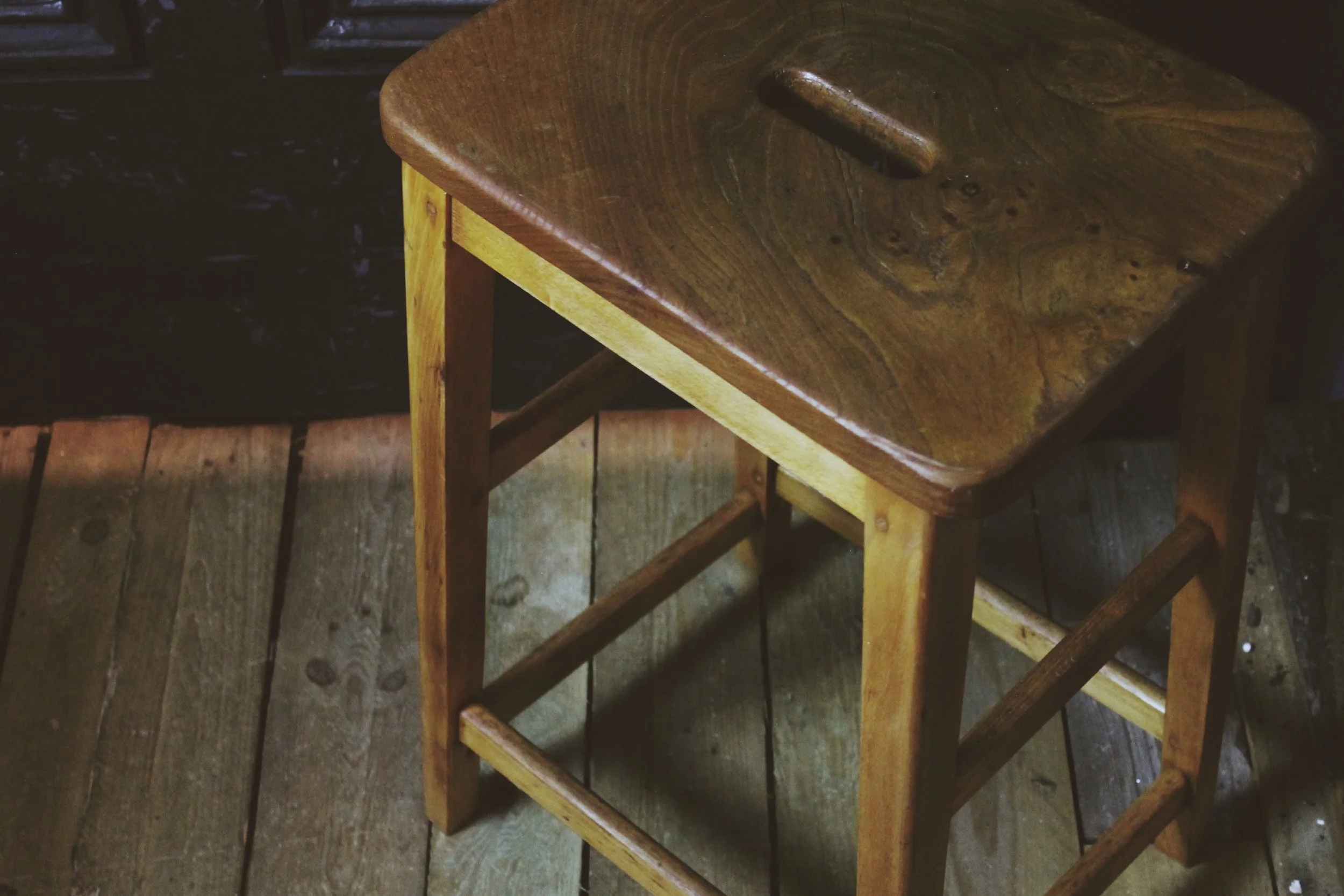 Vintage Wooden School Lab Stool