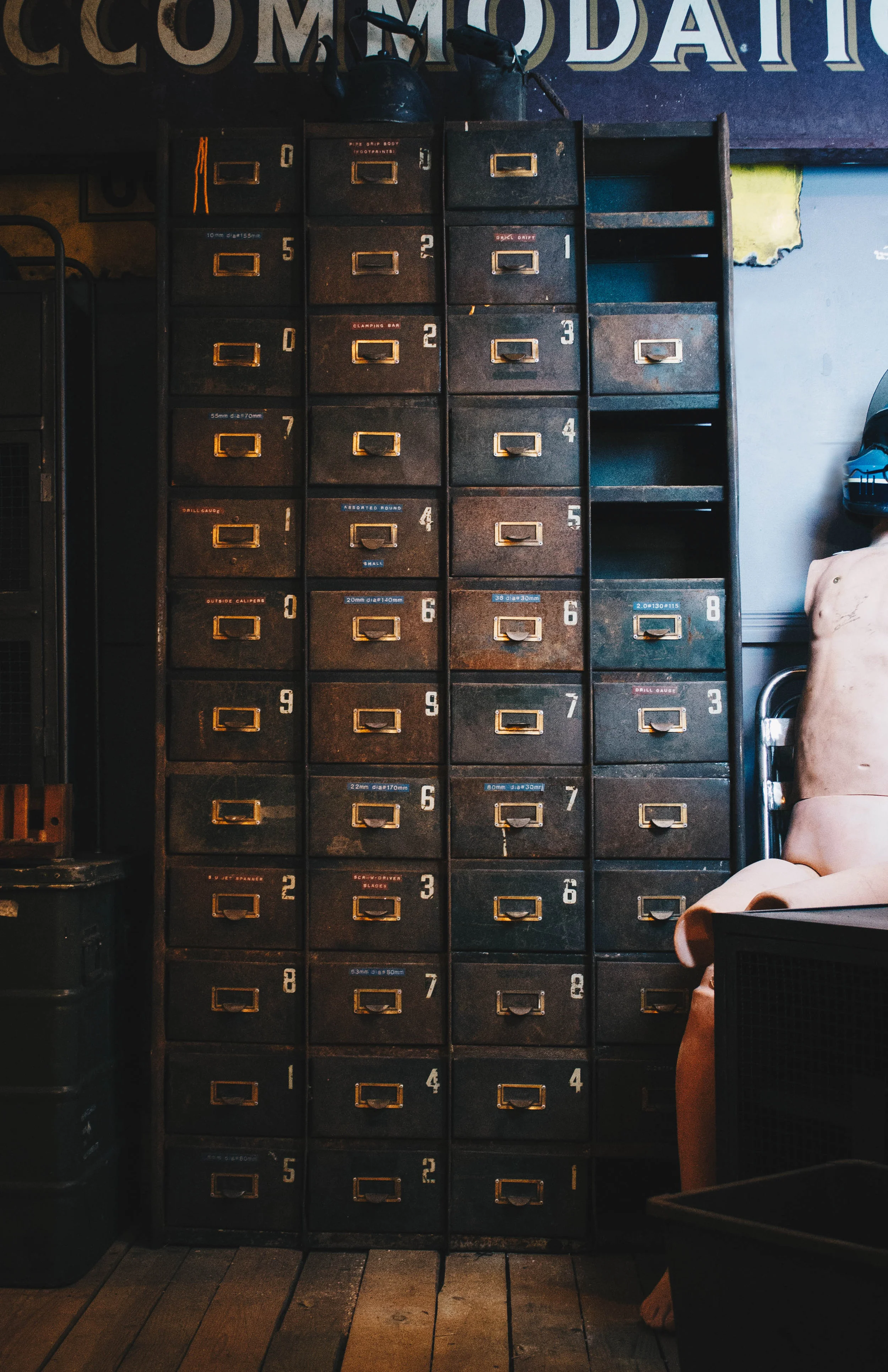 Large Bank of Vintage Metal Drawers (Green)