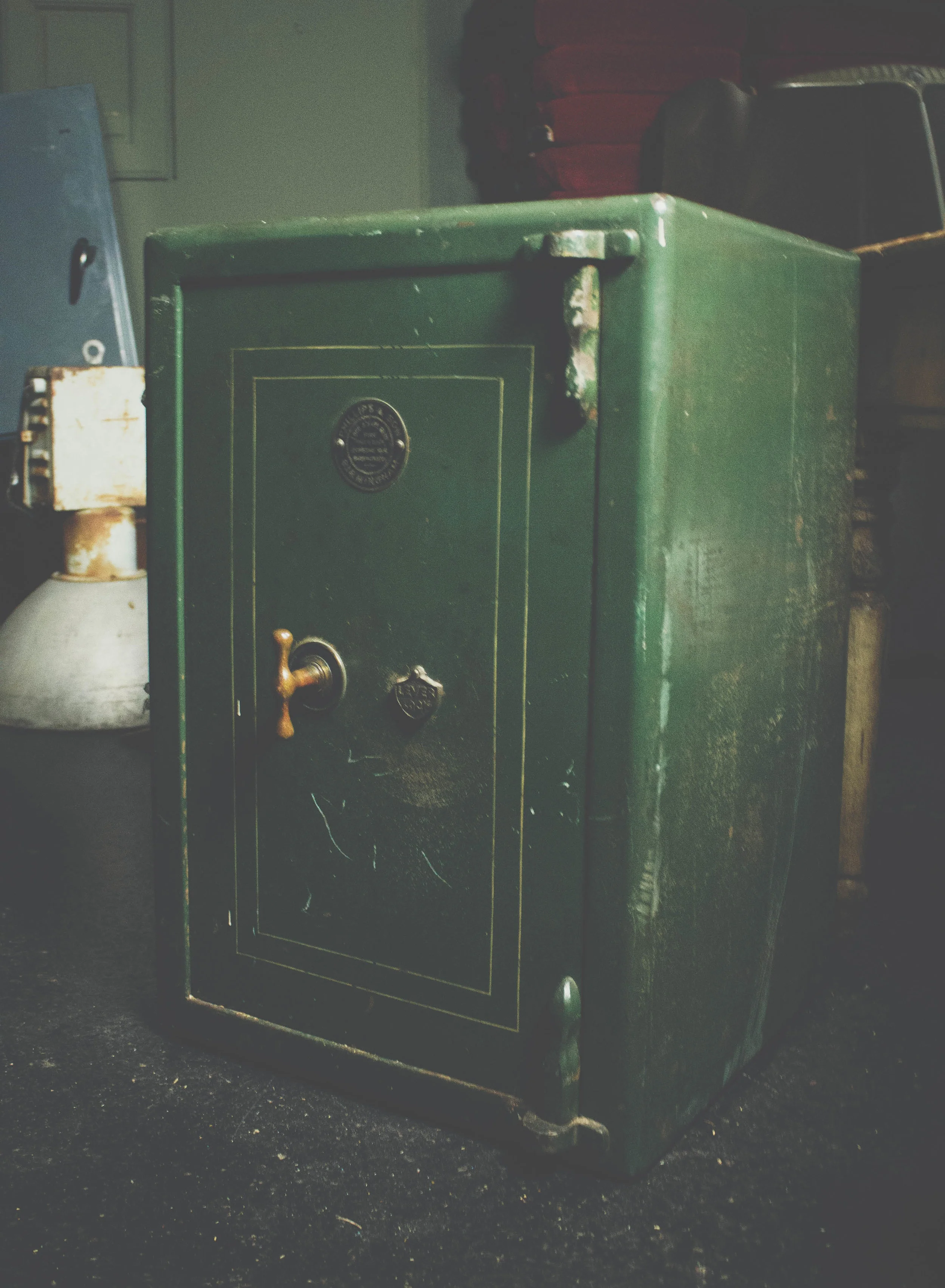 Vintage Green Safe with Gold Pinstripe
