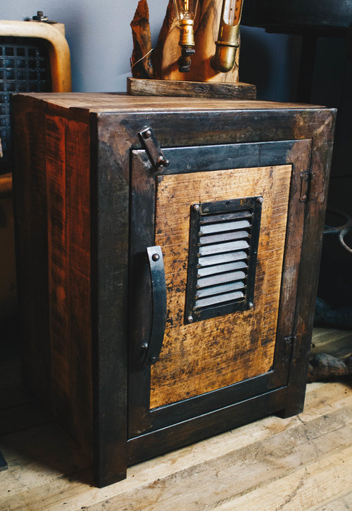 Industrial Bedside Table Rustic Metal Cabinet Vintage Unit Storage Cupboard