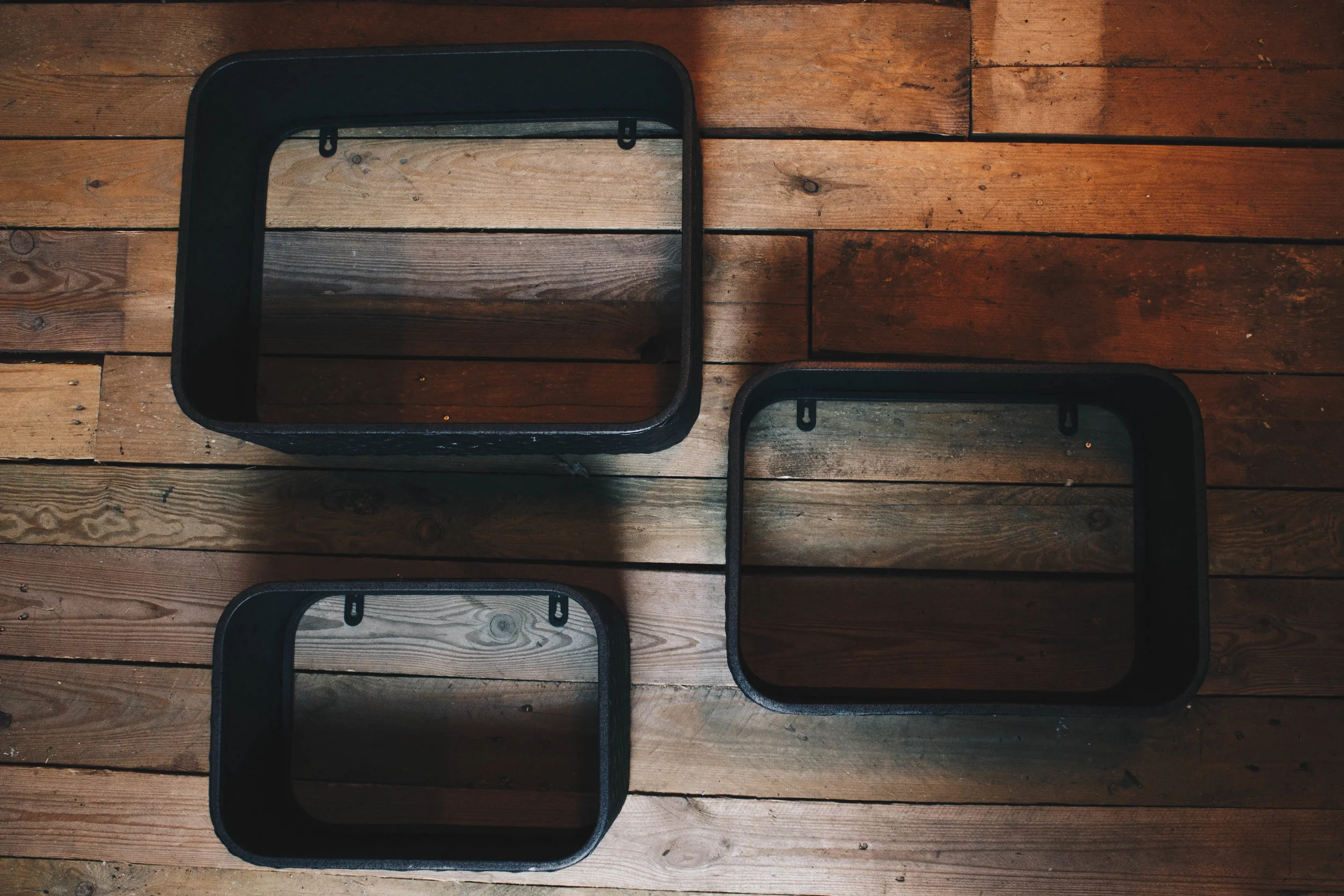 Set of Three Industrial Style Wall Mountable Shelves with Galvanised Effect Metal Work