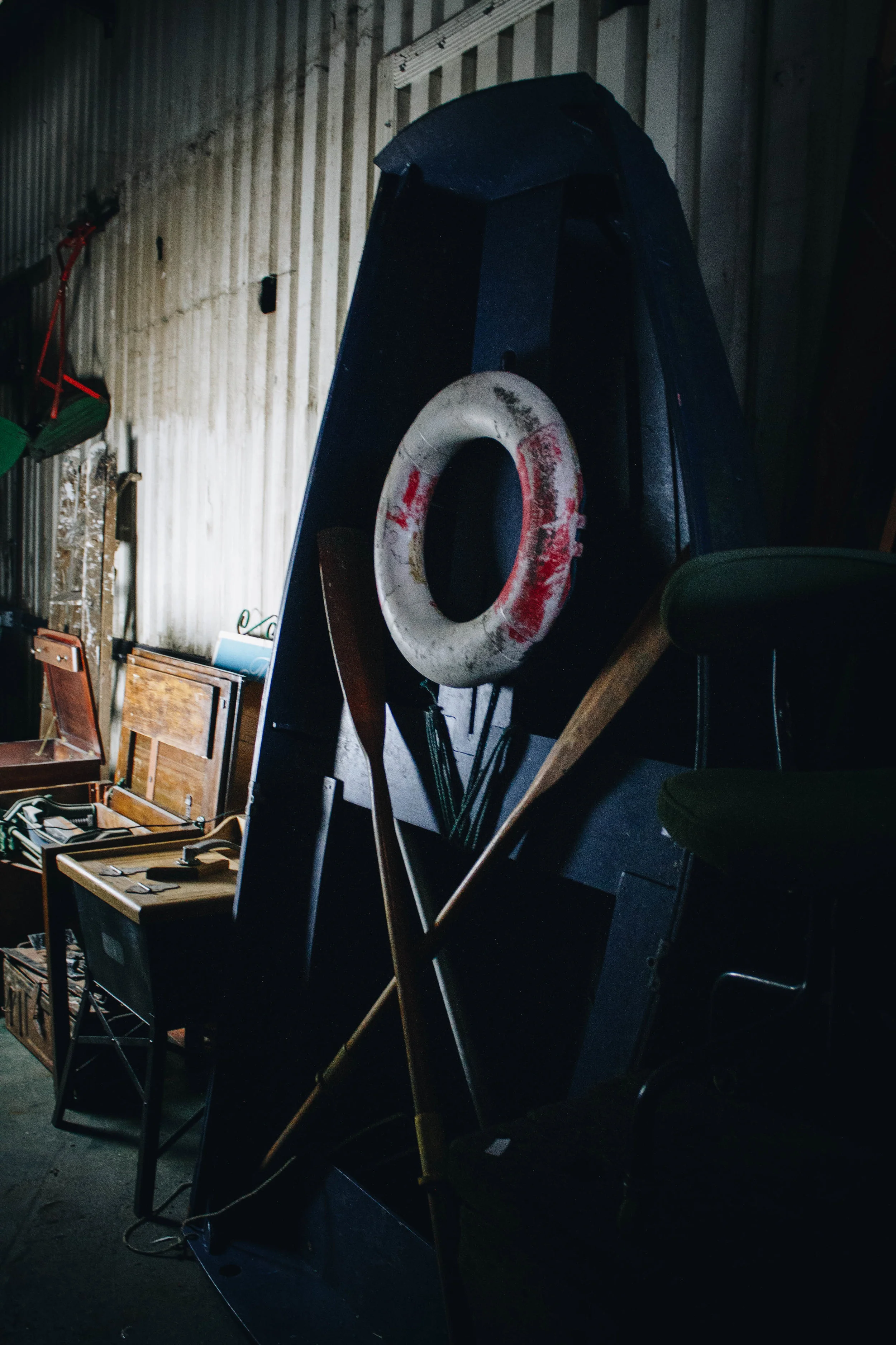 Large Wooden Sailing Boat with Oars & Sail