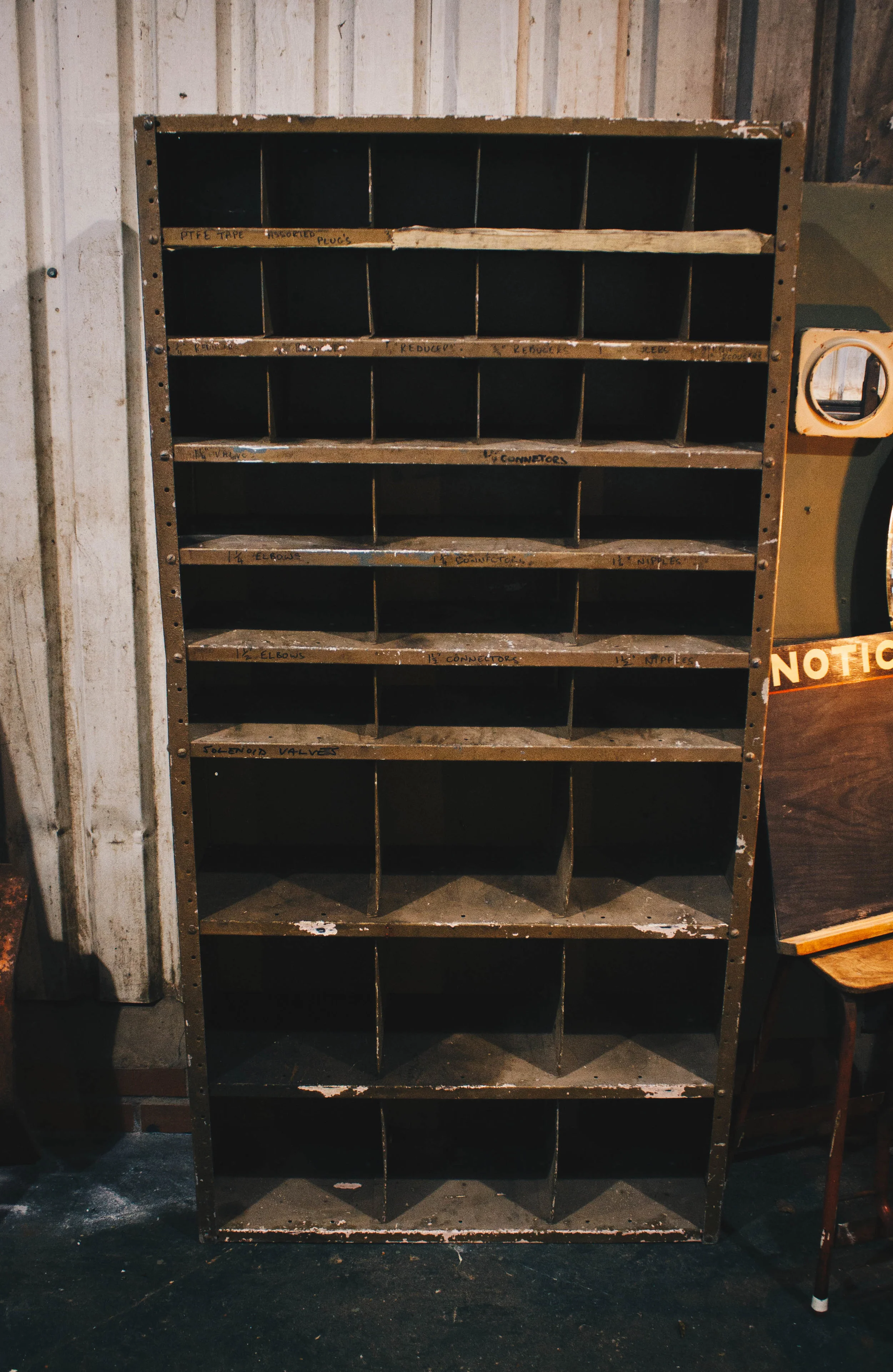 Large Vintage Pigeon Hole Unit in Olive Green Paint