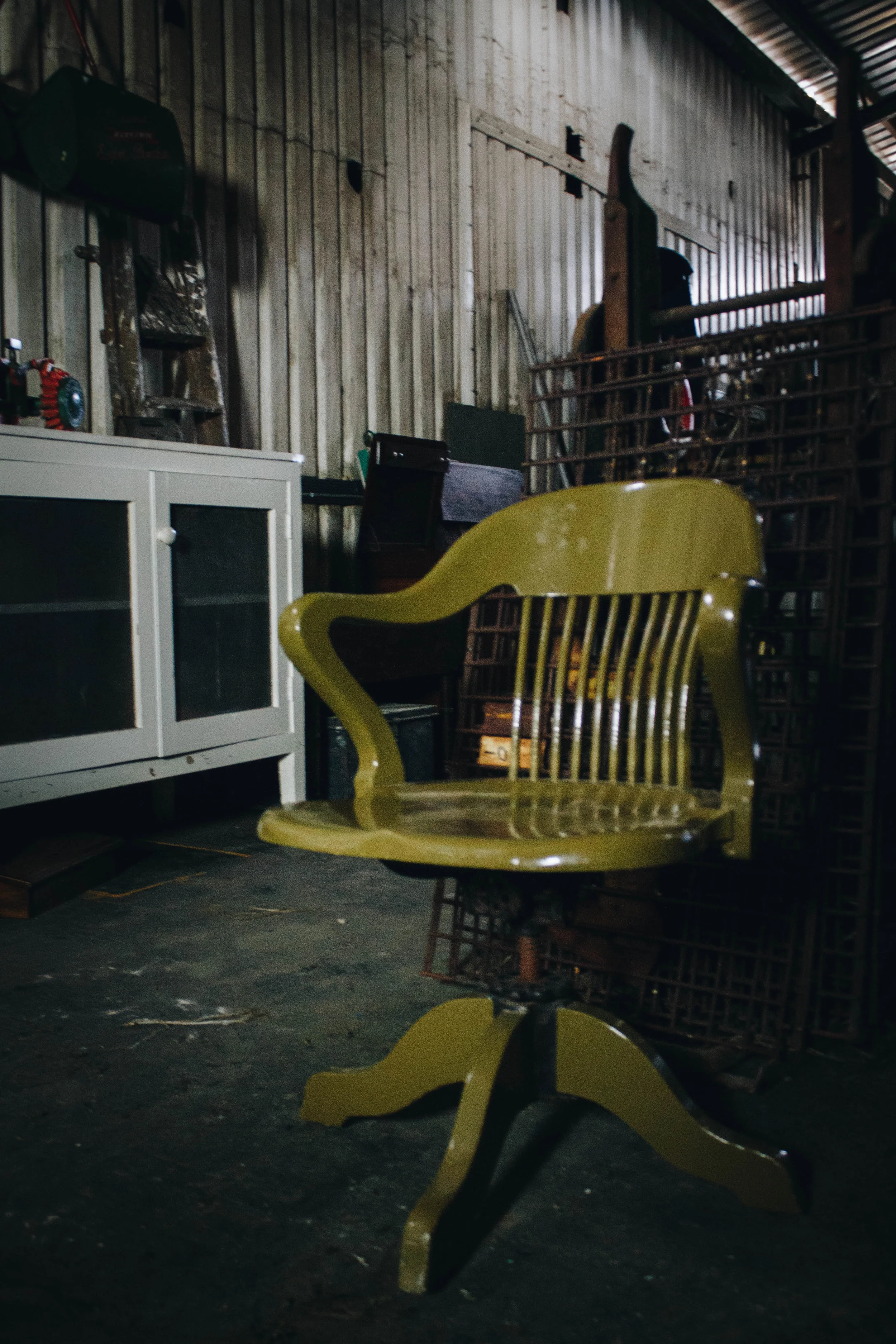 Antique Oak Swivel Chair with Cast Iron Fittings