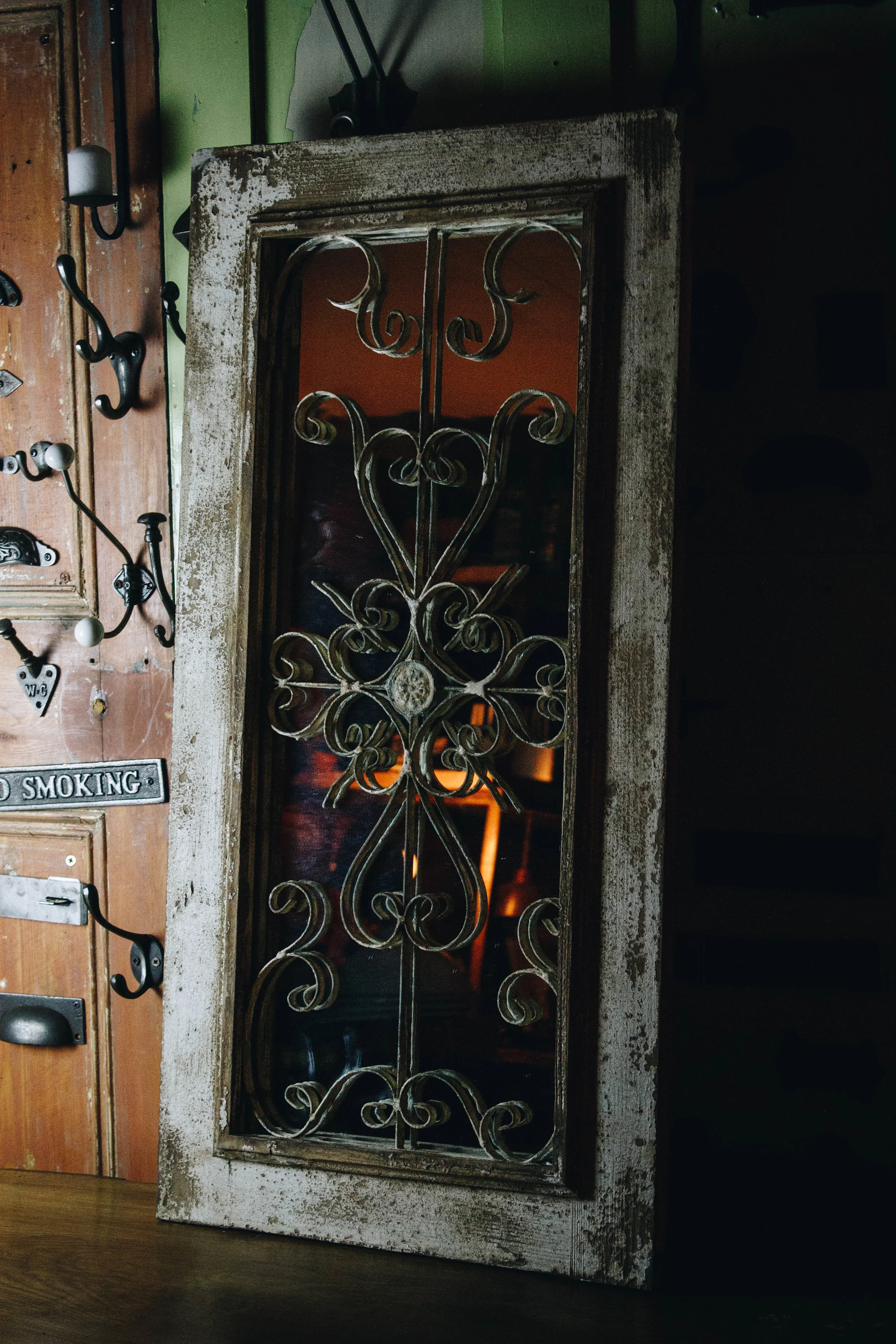 Rustic French Style Panel Mirror with Distressed Finish