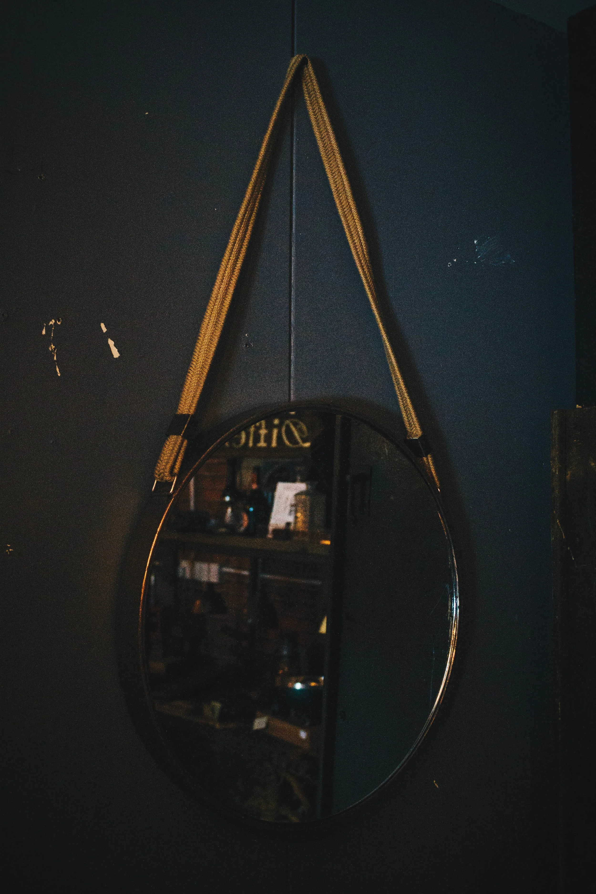 Industrial Rustic Copper Style Framed Round Mirror with Rope Hanger