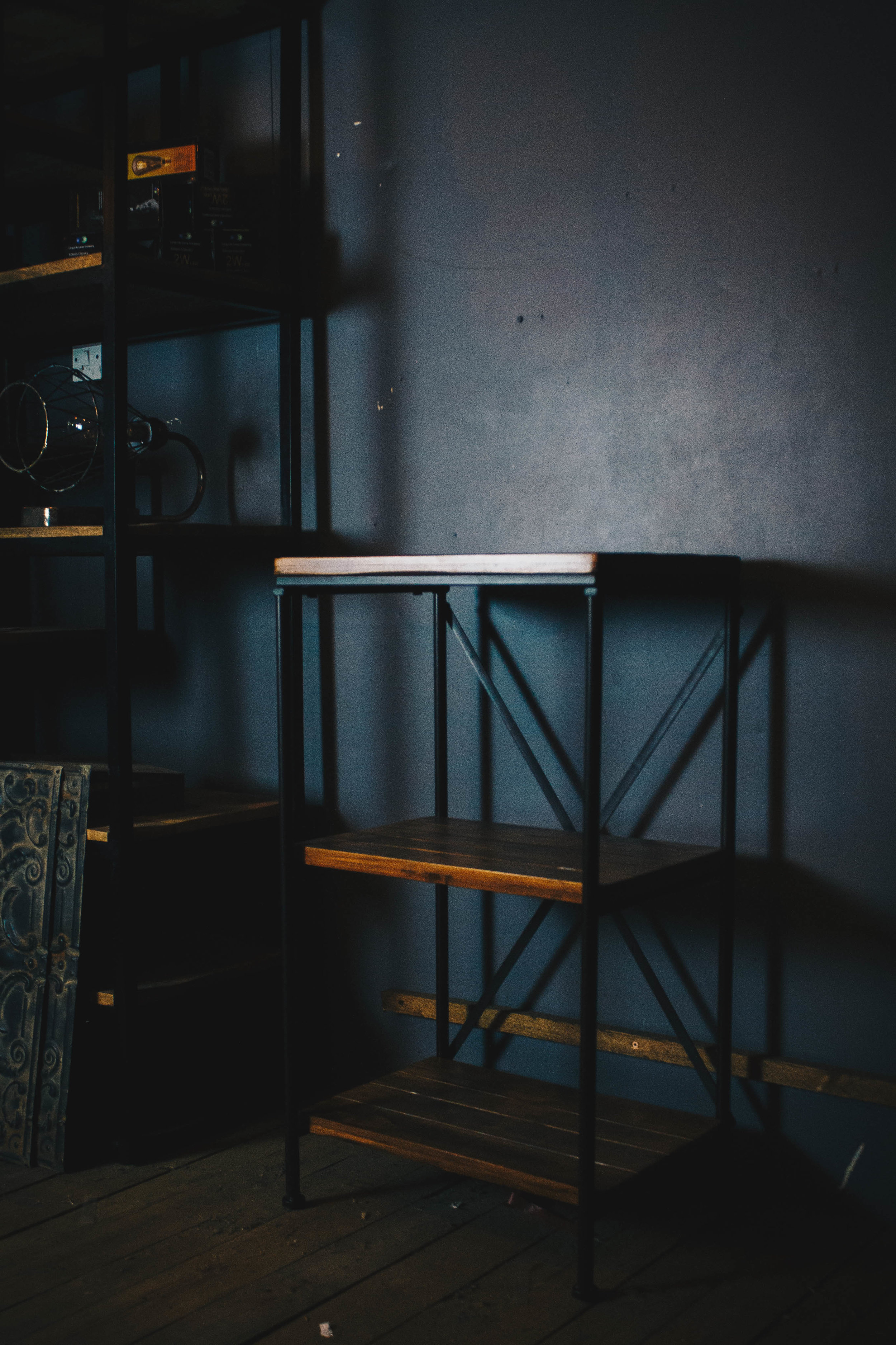 Industrial Style Bookcase or Display unit with Wooden Shelving Storage Shelf M