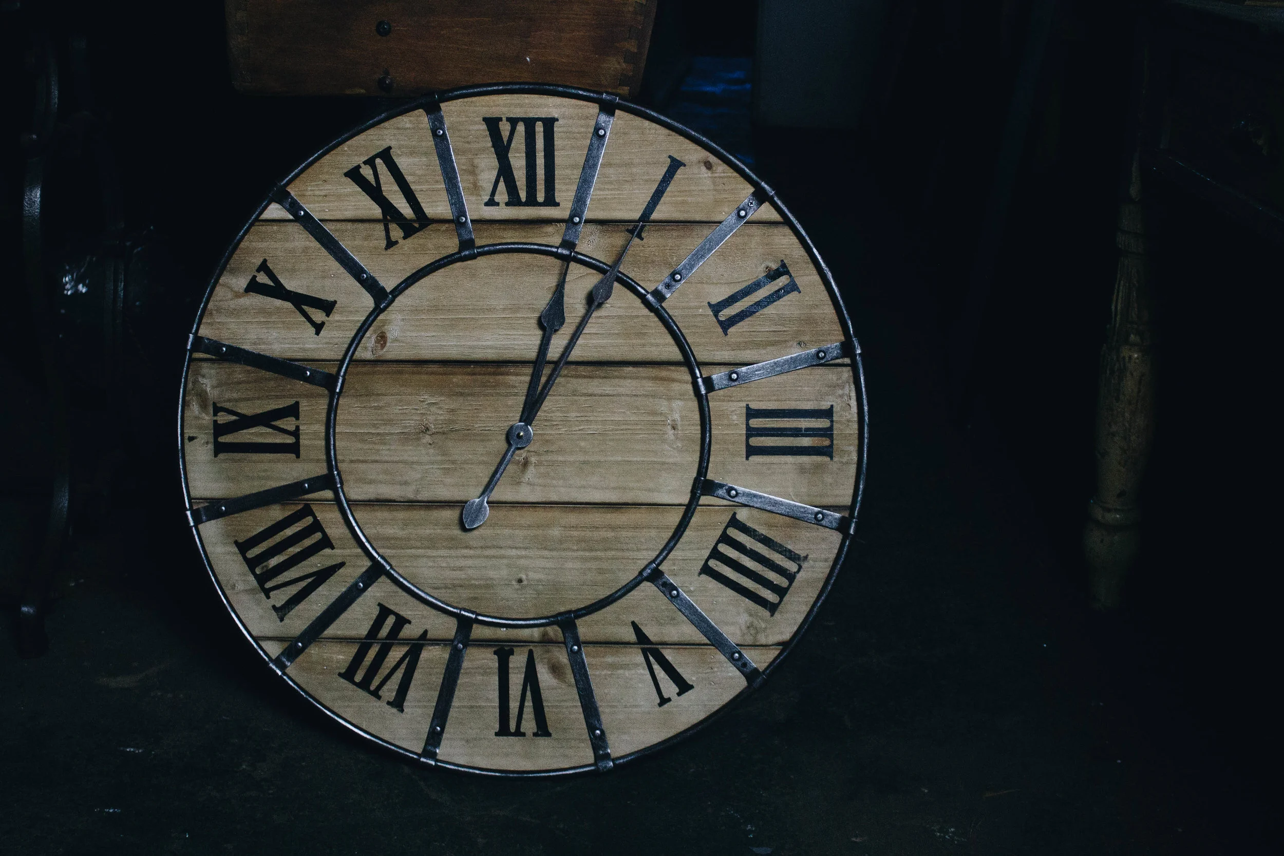 Large Wooden Rustic Style Wall Clock with Roman Numerals