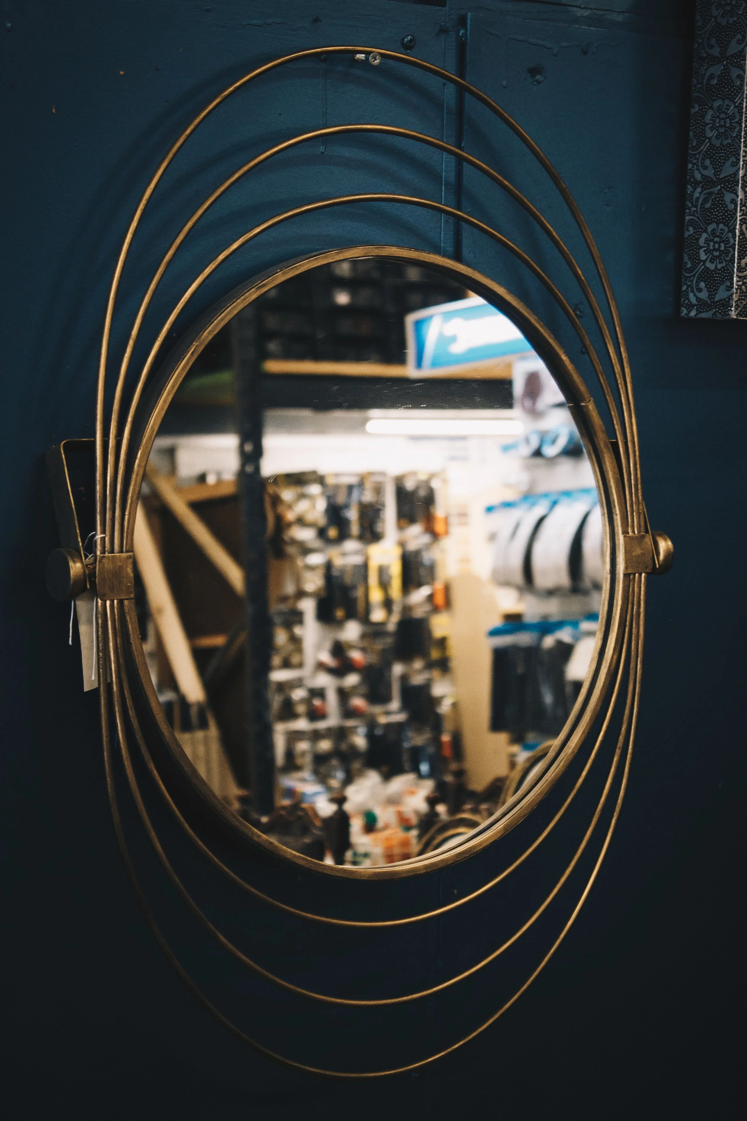 Gold Framed Round Retro Saturn Style Mirror