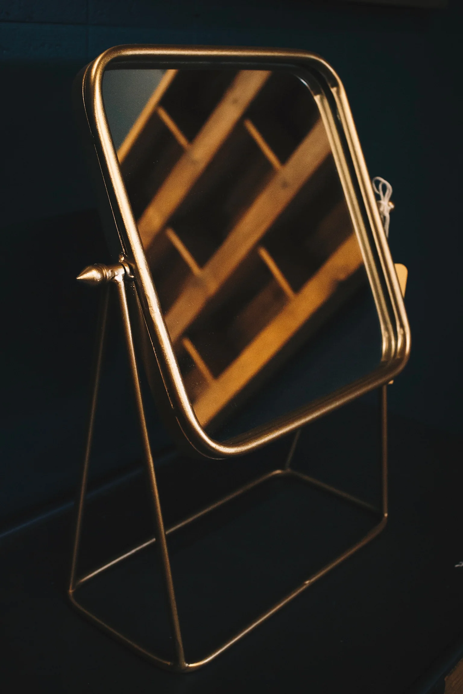 Square Aged Gold Finish Cheval Standing Metal Mirror with Beautiful Vintage Style Ideal  for Dressing Table