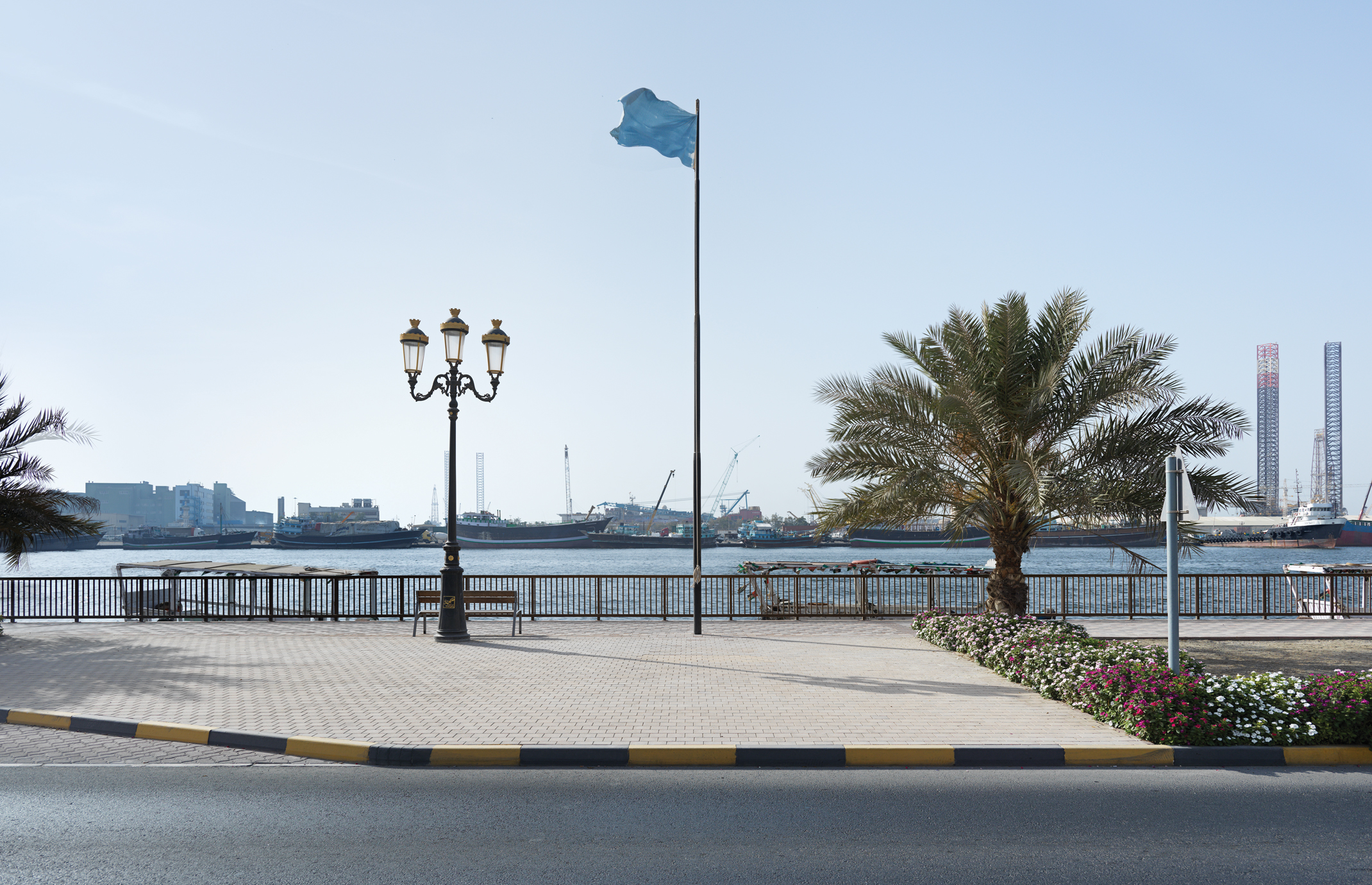 Byron Kim, Sky Blue Flag, 2015. Acrylic on canvas and flagpole. Commissioned by Sharjah Art Foundation
