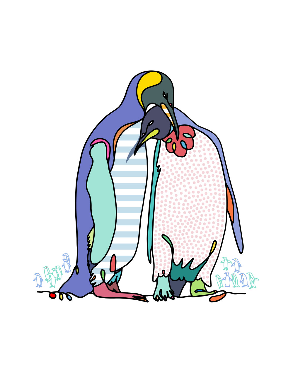 penguin love drawing