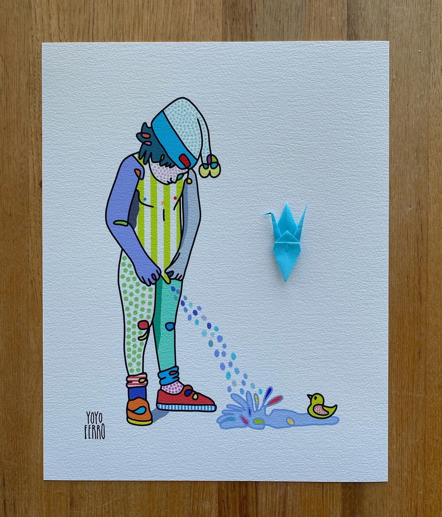 &ldquo;Xixi&rdquo; (Peeing Kid), 2021
Gicl&eacute;e print and origami on watercolor paper 
11 in x 14 in

💦🐥

This is a re-edition of an old artwork part of a &ldquo;bathroom series&rdquo; I made back in 2010-something. Some of you might remember.