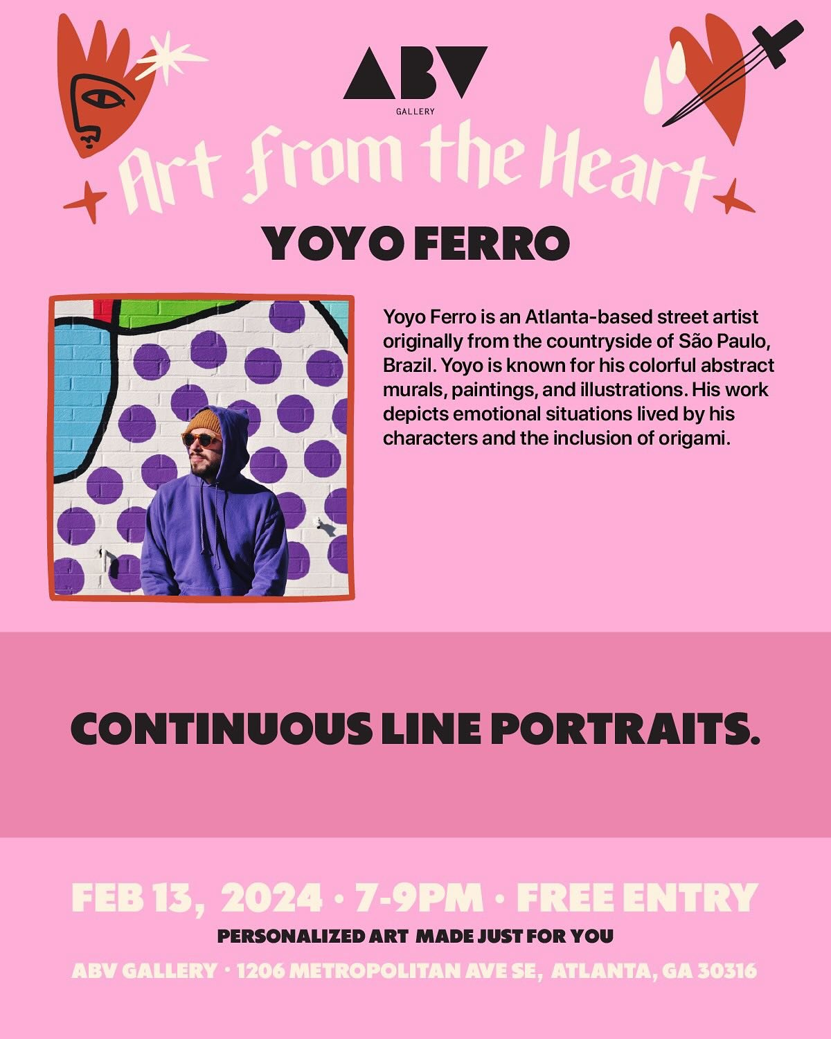 I&rsquo;ll be making portraits at @abvgallery tomorrow night for Valentine&rsquo;s Day along with many other artists! Come hang out and secure your spot! RSVP at @abvgallery ❤️