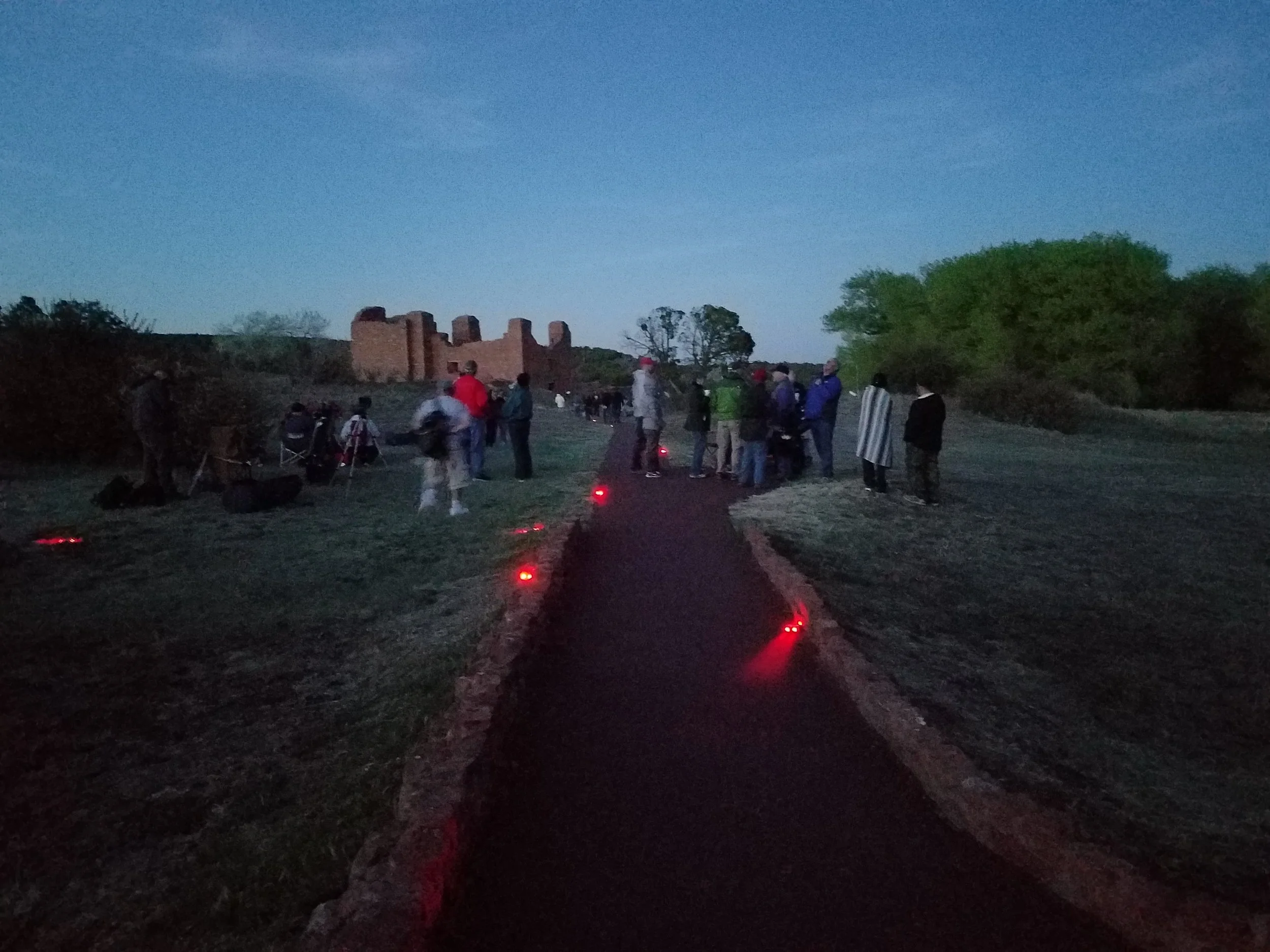 Downward poiting red path lighting at Quarai
