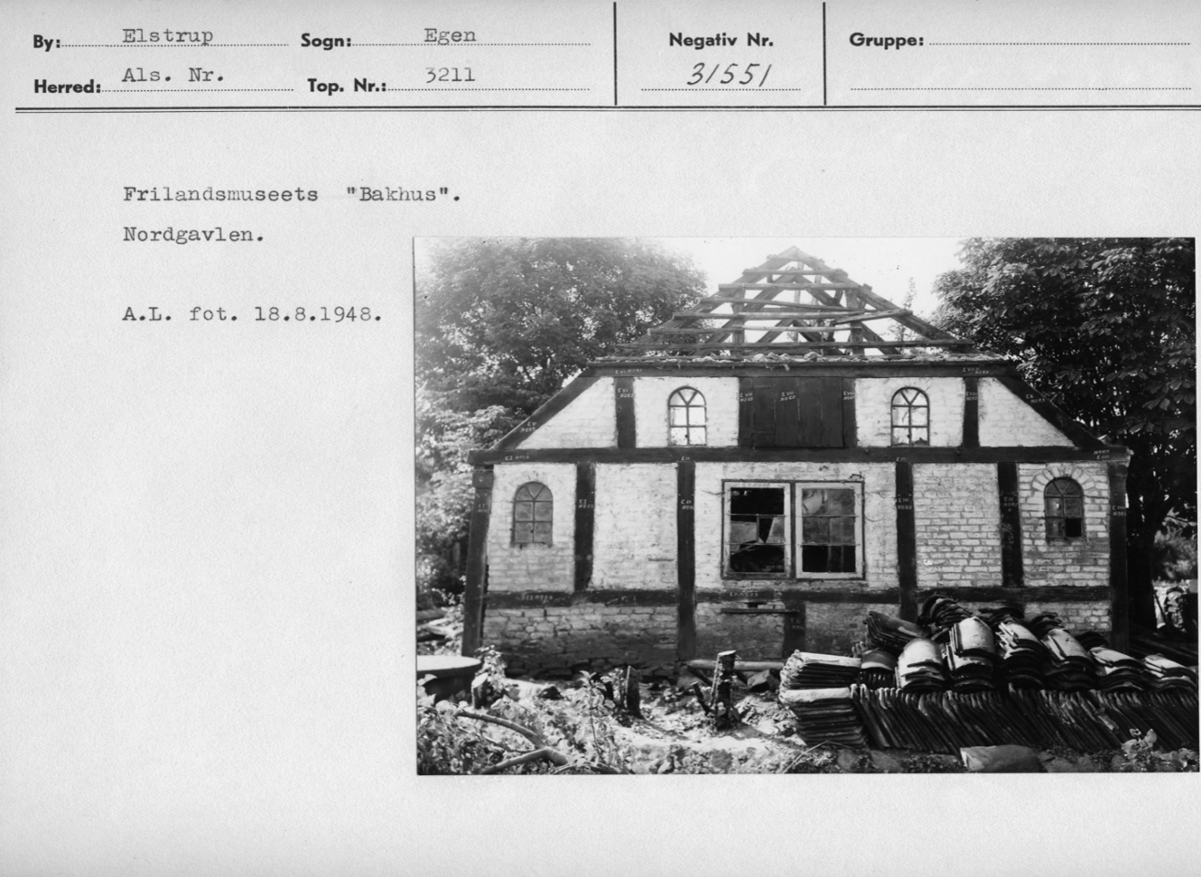 Bagehuset fra Elstrup på Als. Foto Flm Arne Ludvigsen 1948