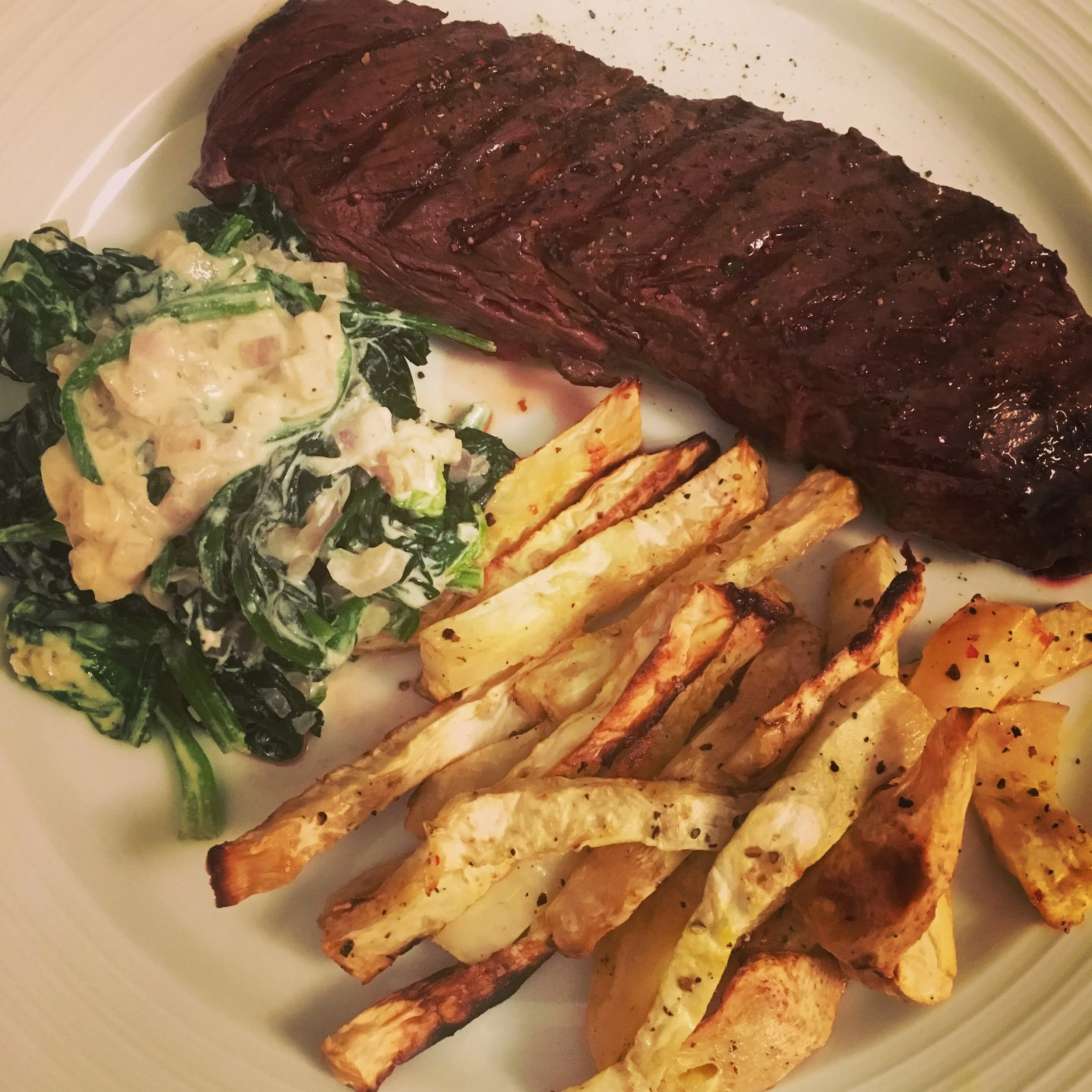 Steak, Chips and Creamed Spinach 
