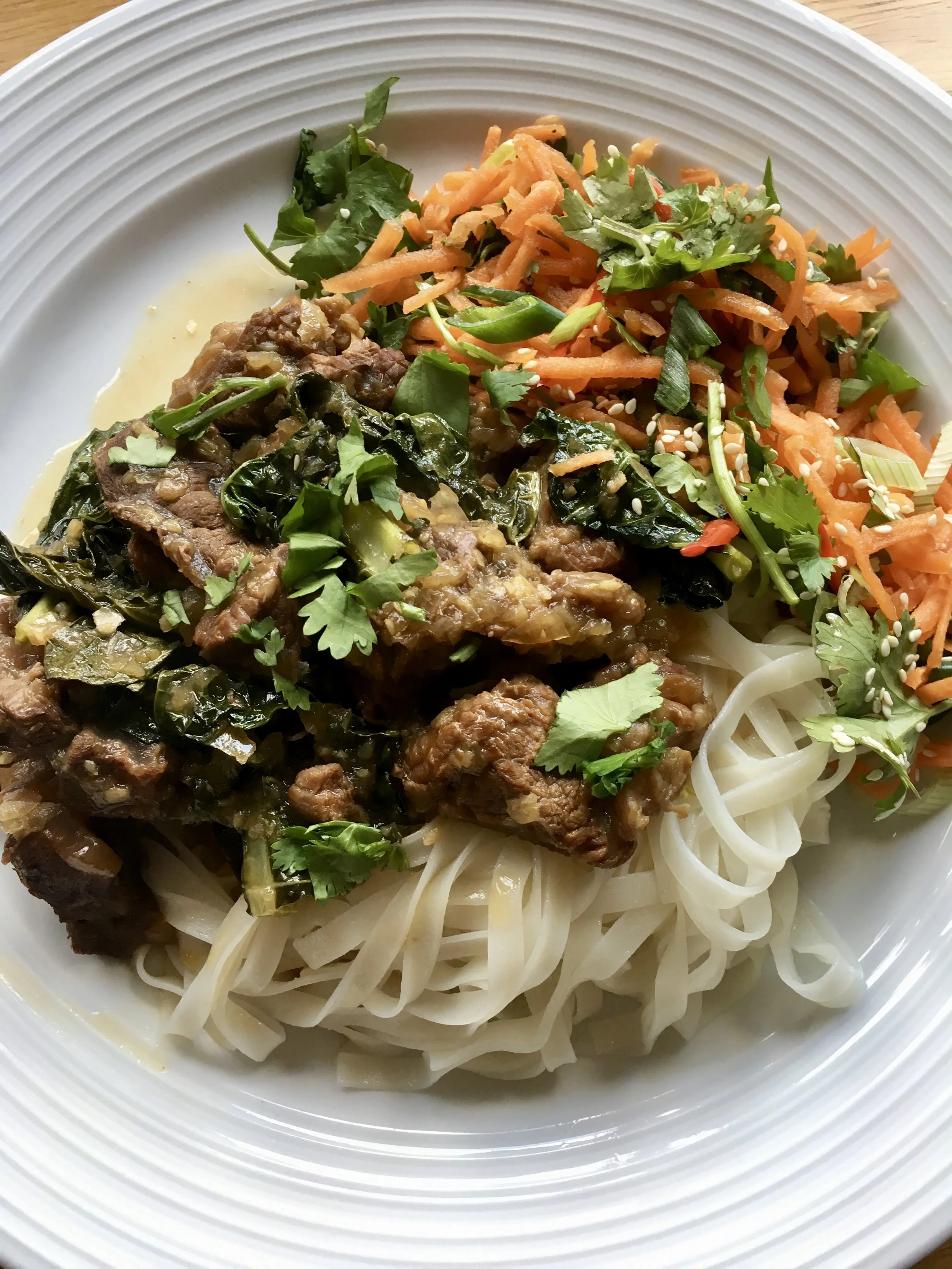 Chinese Braised Beef, Carrot Salad & Rice Noodles 