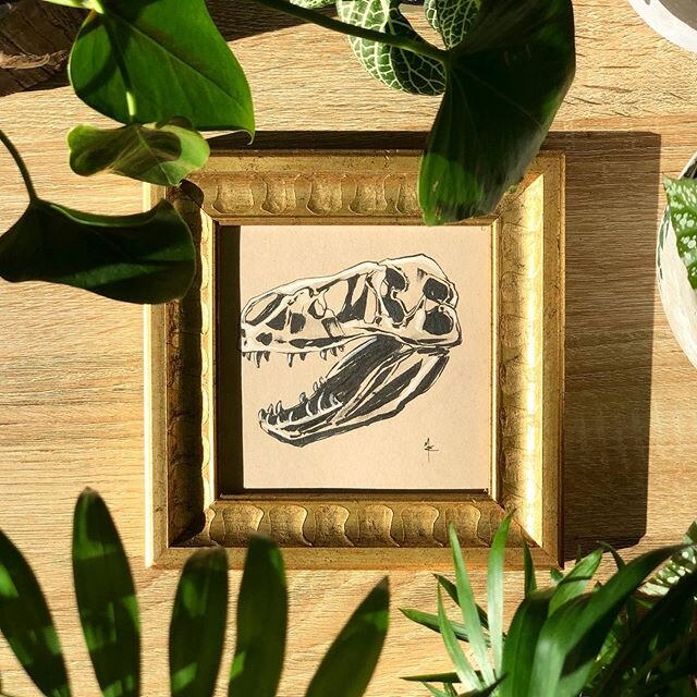 #art illustration #sketch #sketchbook #drawing #artist #penandink #inkdrawing #picoftheday #petsofinstagram #skull #dinosaur #pentelbrushpen #brushpen #watercolour #watercolor