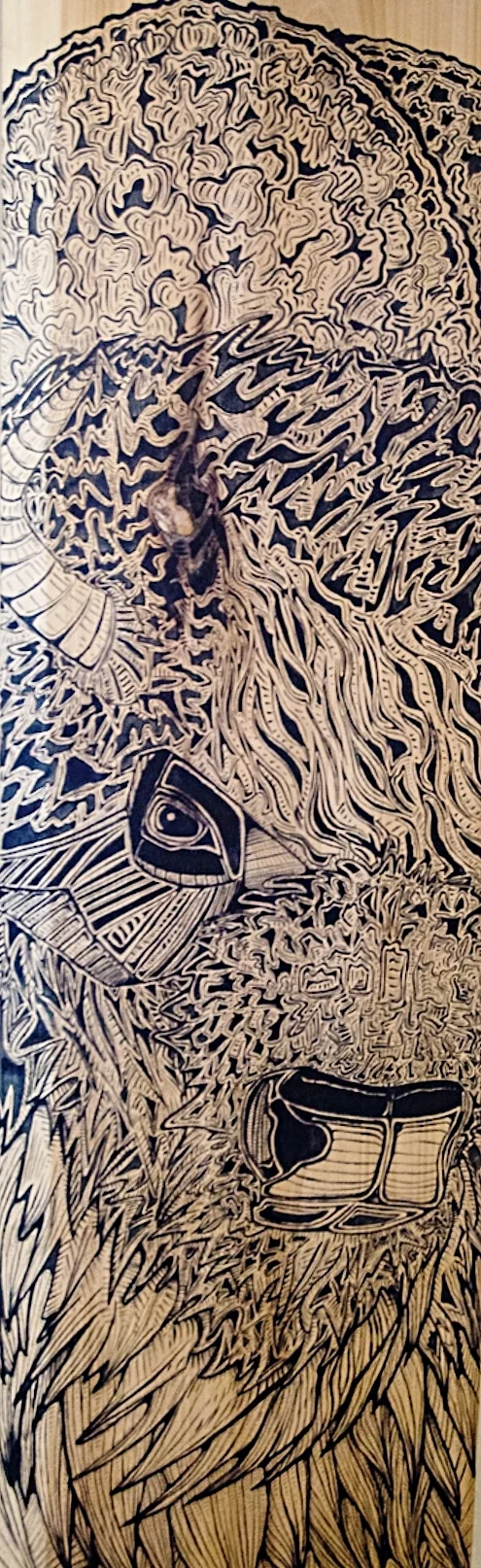 Bison. Acrylic ink on finished poplar.