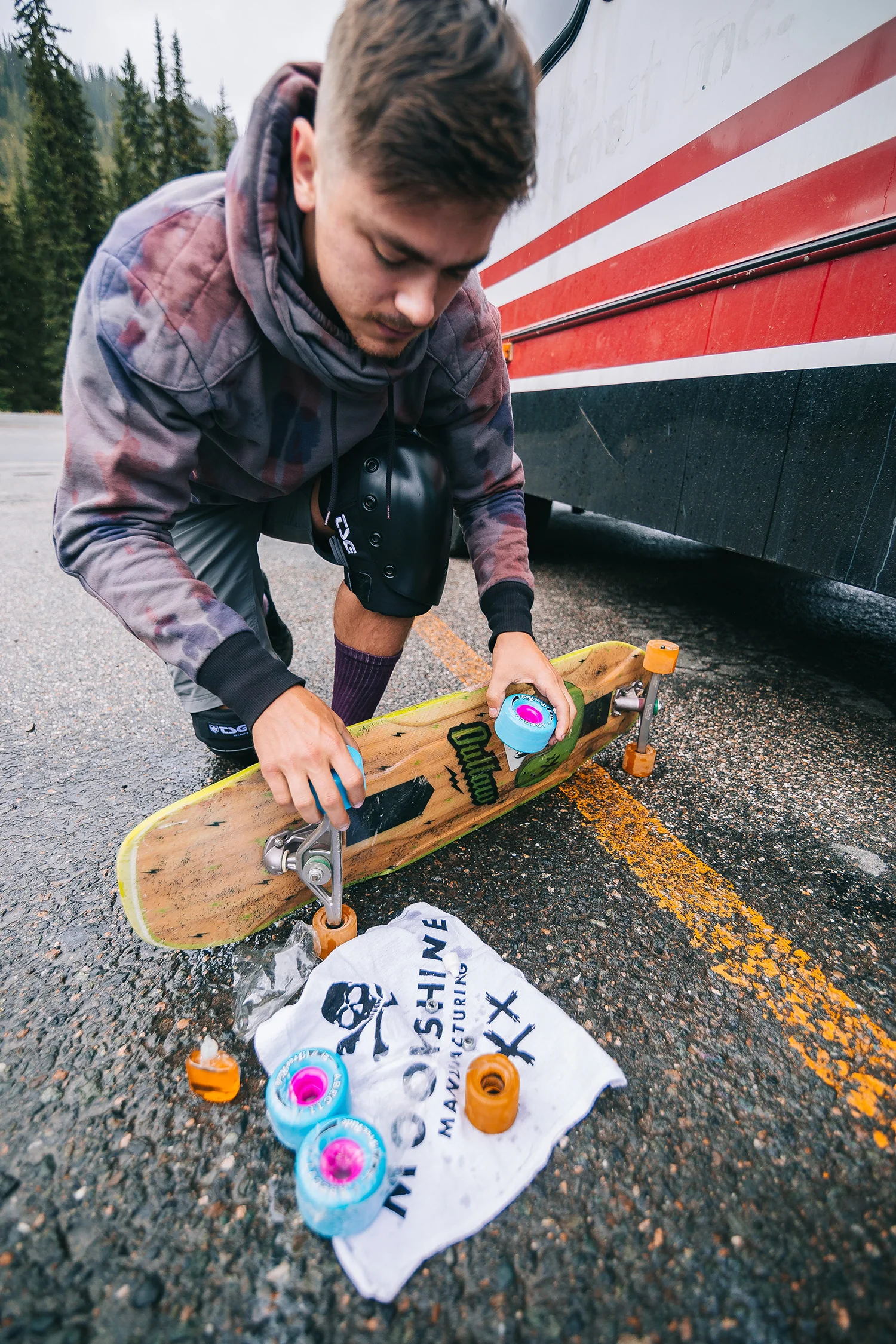 Brandon prepping for wet pavement. Photo: Matt Boozer