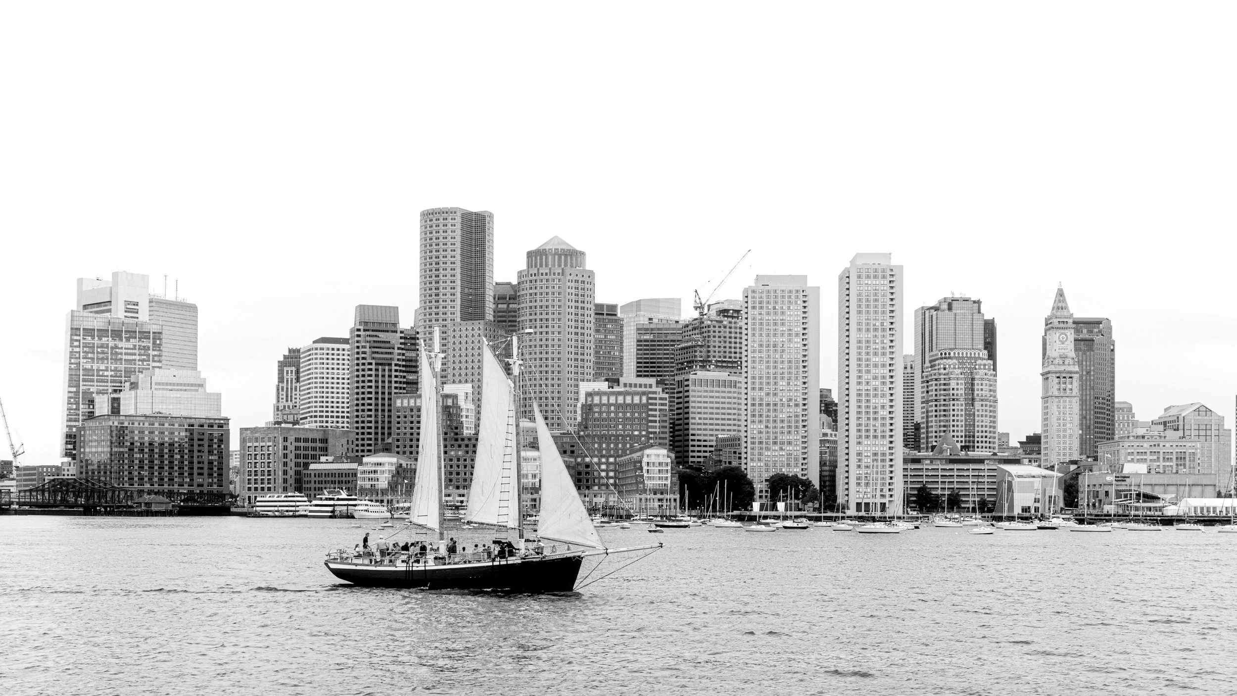 Boston Harbor Skyline – Monochrome Majesty