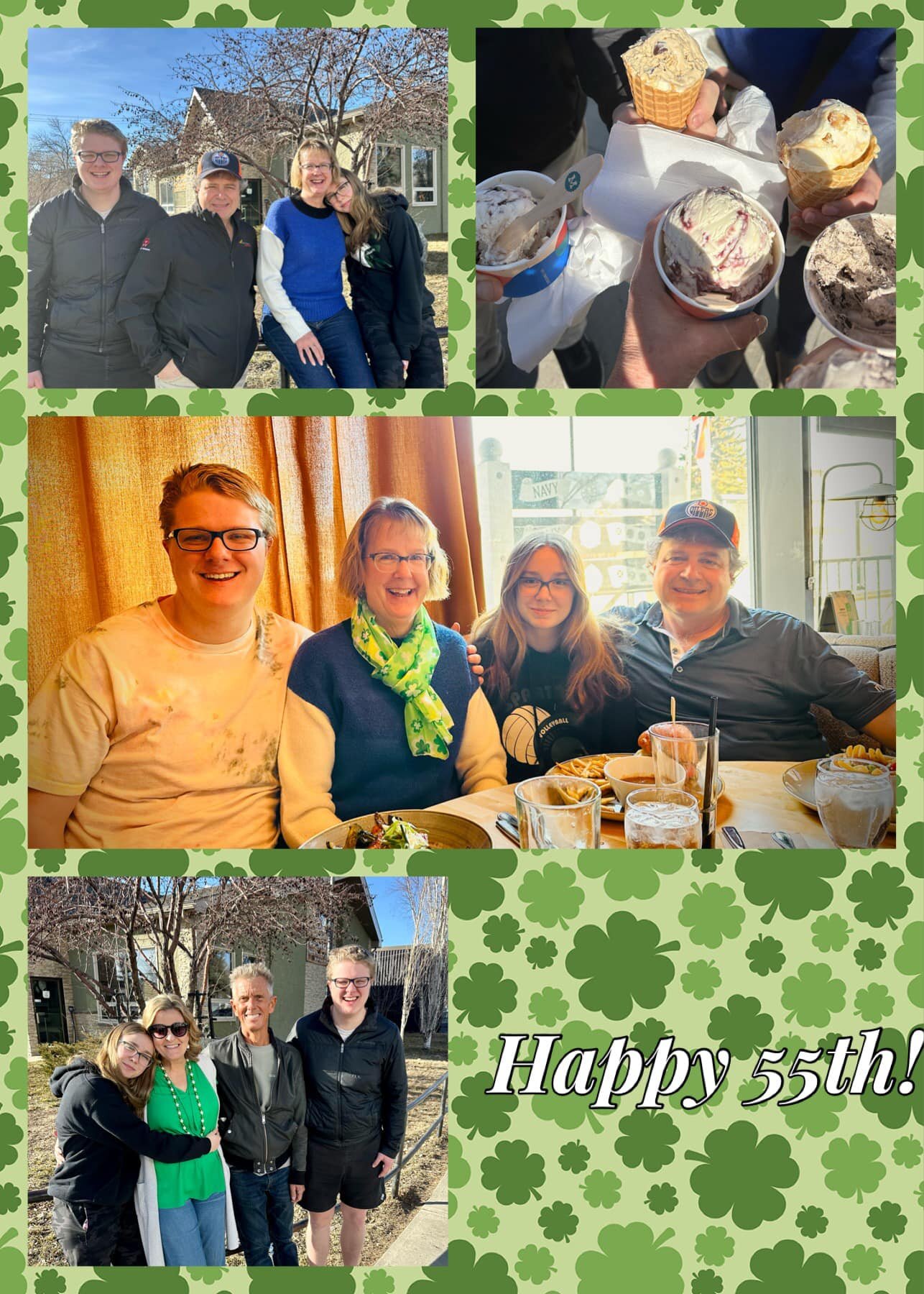 Happy 55th birthday to my little sister.  Great to celebrate you and St. Patrick's Day together today 🥳 ☘️🎈