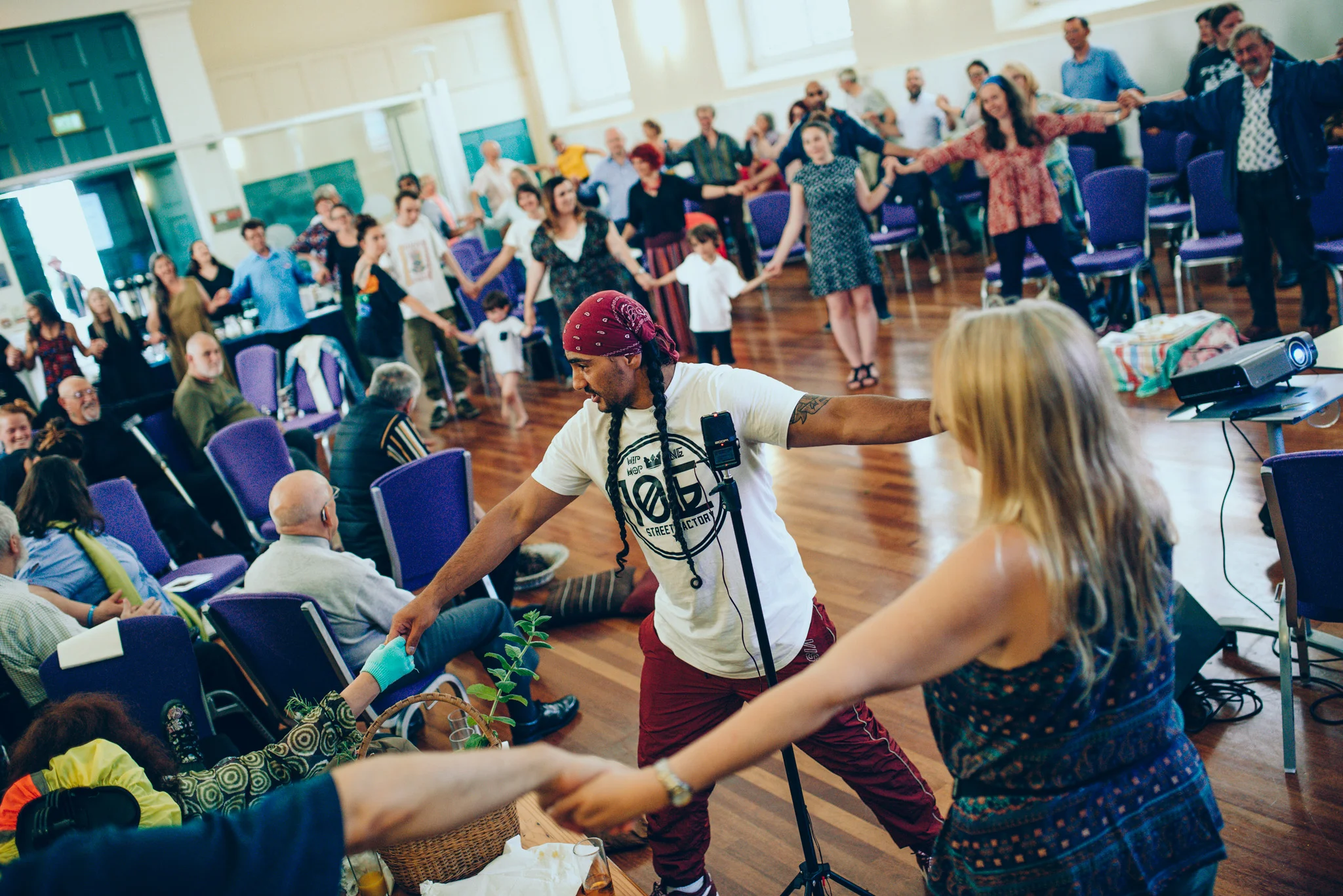 Collective dance session at our South Devon Friendly event . Photo by Dom Moore .