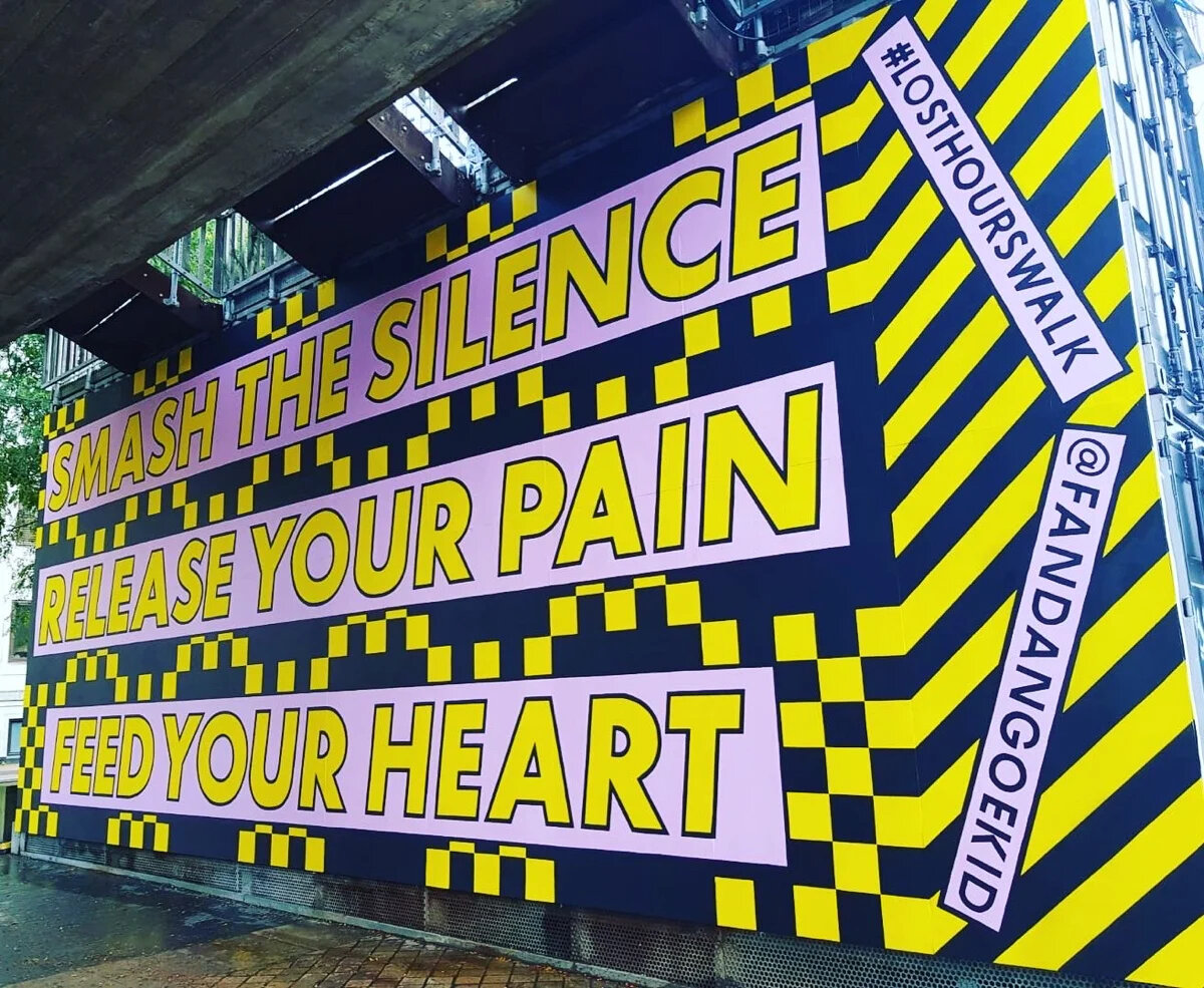    Lost Hours Walk mural created for a 2019 event by CALM, which saw people walk with others to break the taboo around suicide   