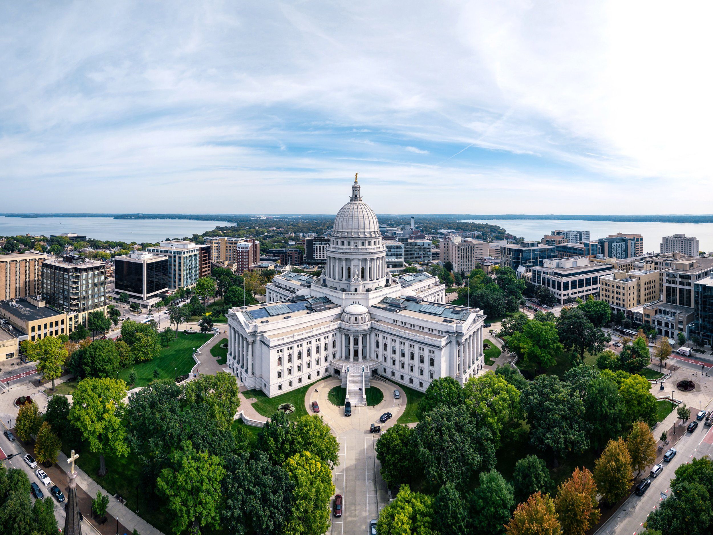 Madison Wisconsin — the downtown skyline and State Capitol on the isthmus