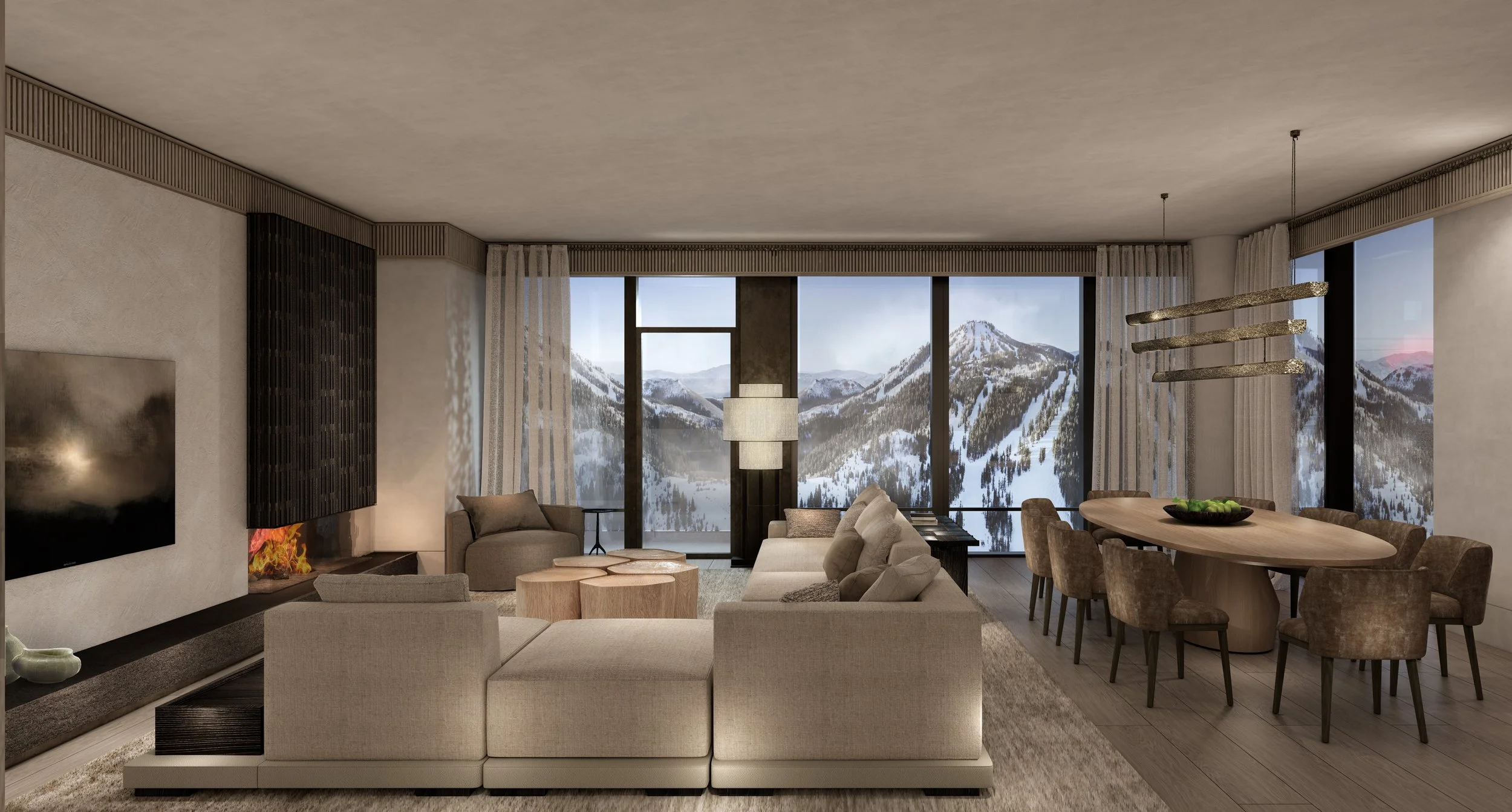 Living and dining room at Four Seasons Private Residences Deer Valley