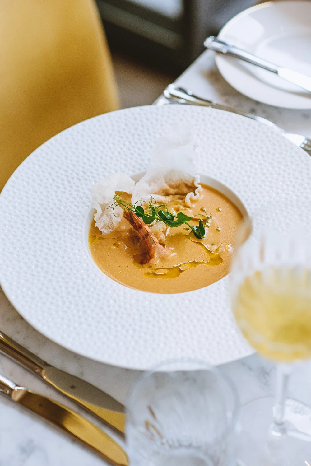 Imperial Terrace, Dubrovnik — creamy prawn soup with roasted prawns