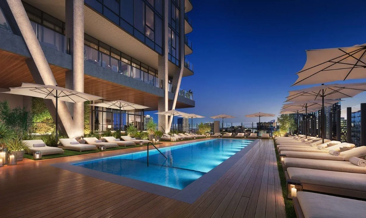 The heated saltwater pool and cabanas 150 feet above the city at The Residences at The Nashville EDITION