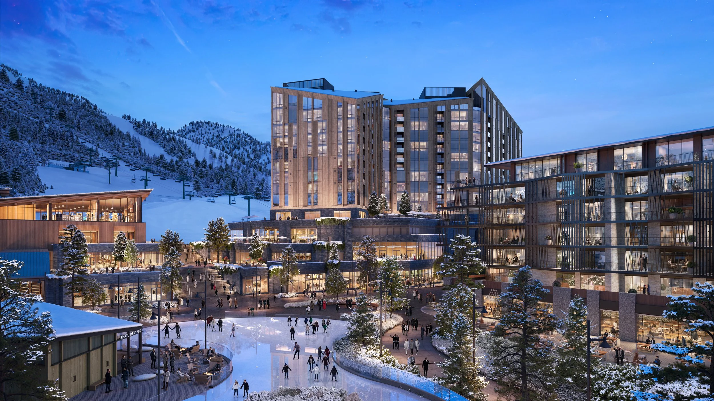A view of Deer Valley East Village at Deer Valley Resort near Park City, Utah