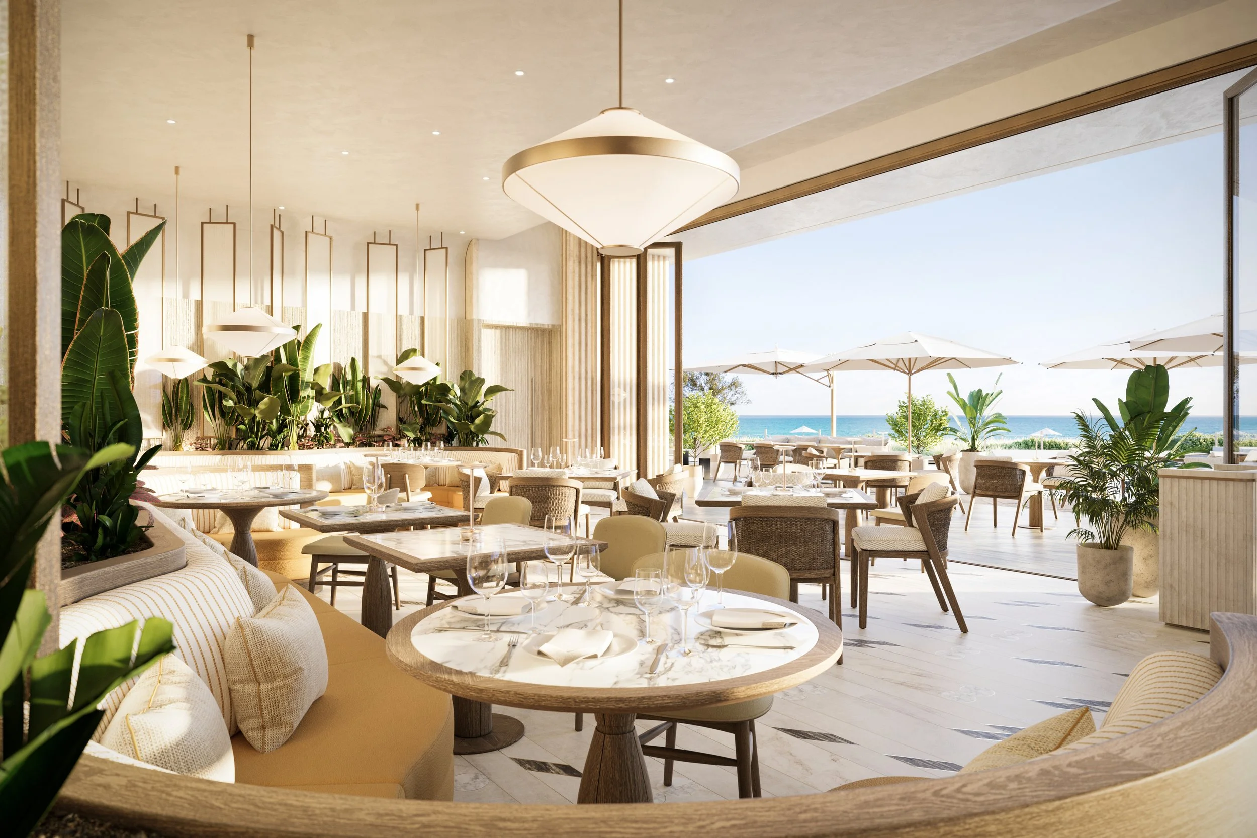 The residents-only restaurant in the morning at The Perigon Miami Beach