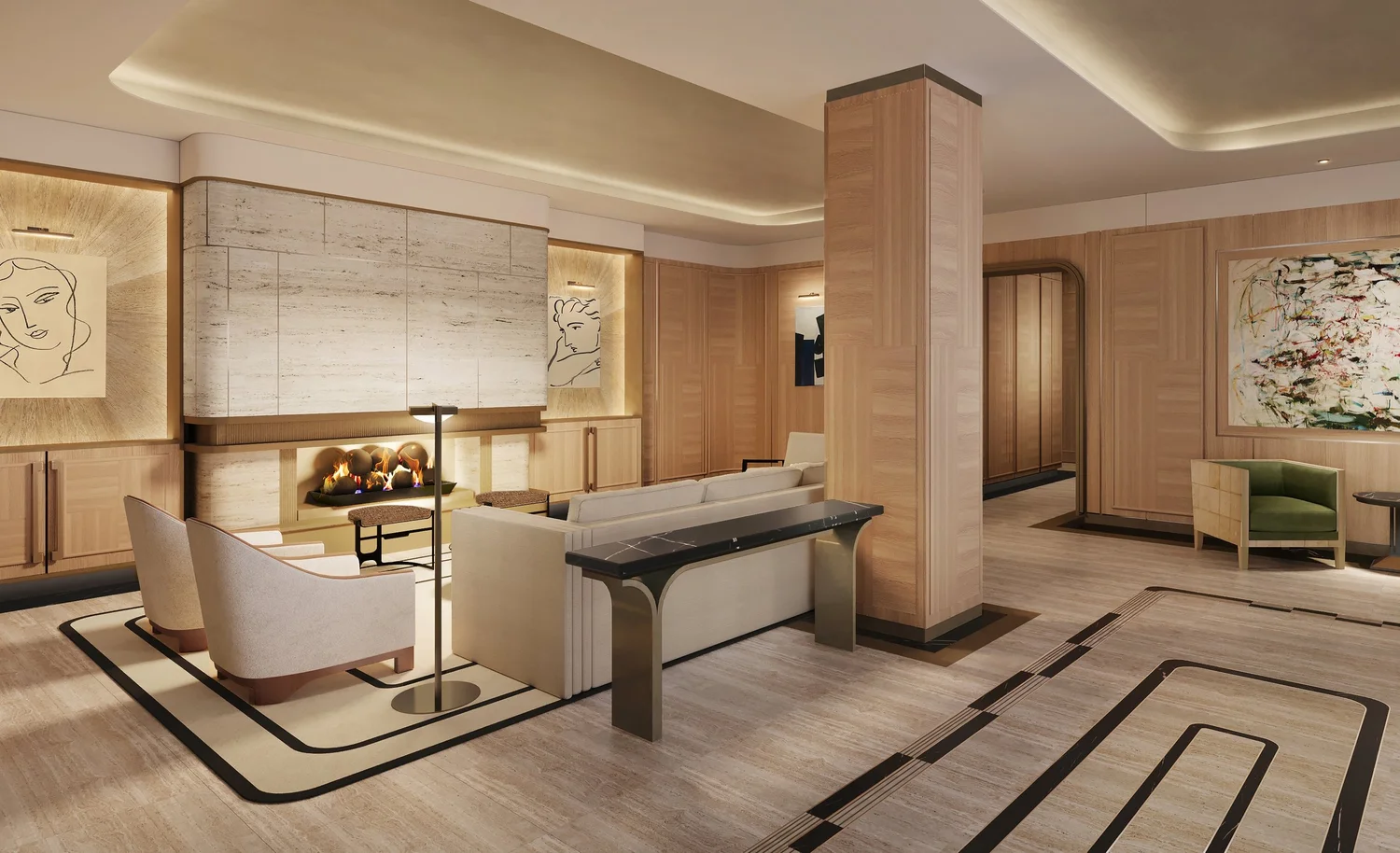 Lobby rendering at The Nell New York in Rockefeller Center