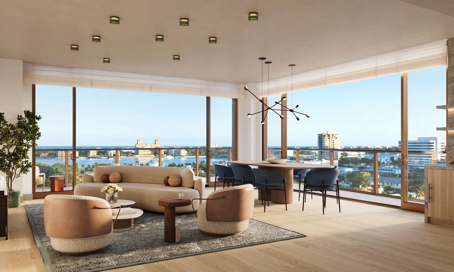 Nora House living room with floor-to-ceiling glass