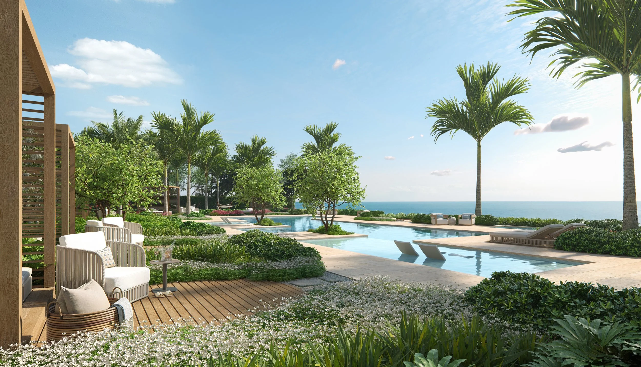 A beachfront cabana at the Olana Naples pool terrace